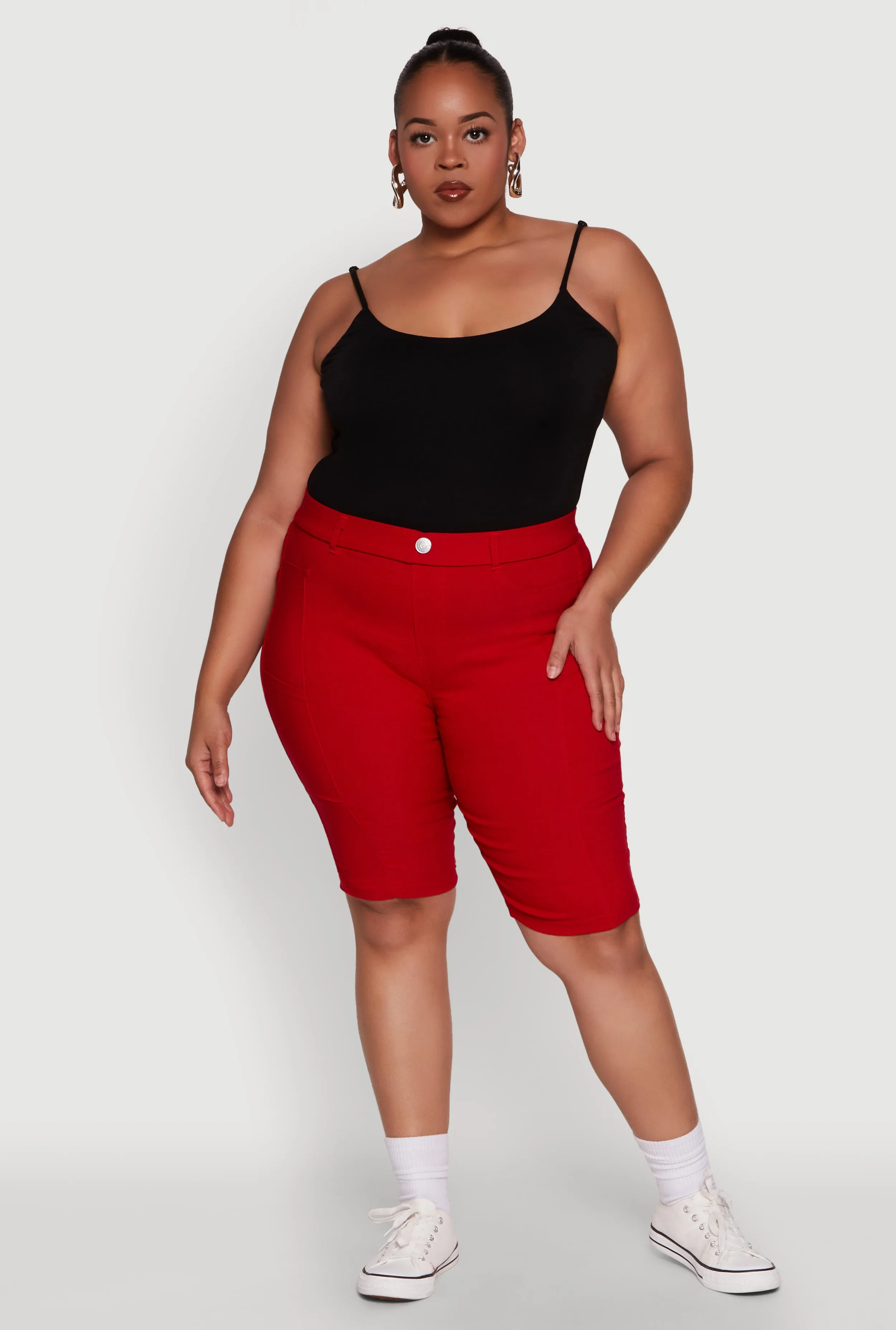 Plus Size Stylish Snatched High Waist Bermuda Shorts with Faux Buttons sold by Rainbow