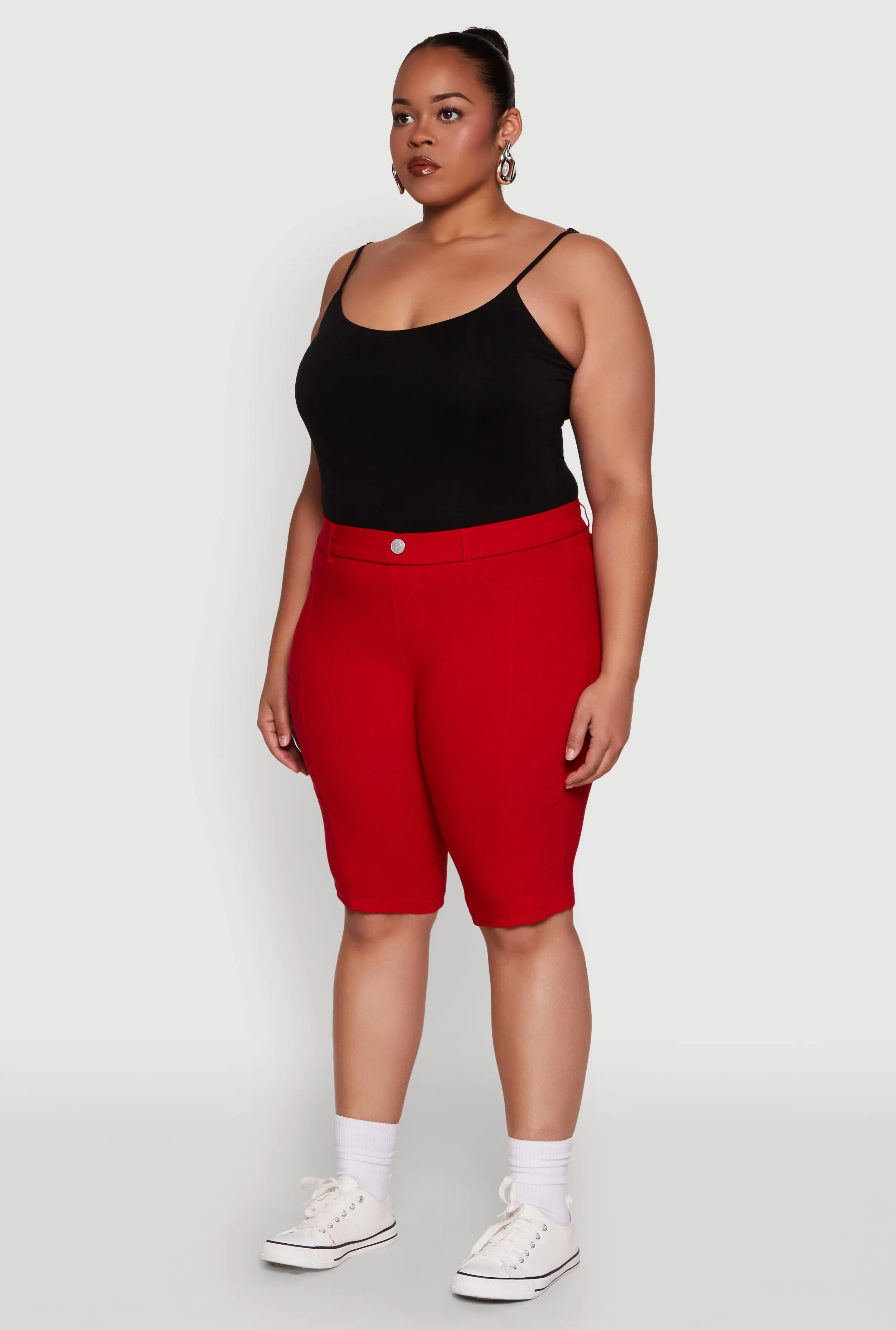 Plus Size Stylish Snatched High Waist Bermuda Shorts with Faux Buttons sold by Rainbow product image thumbnail 3