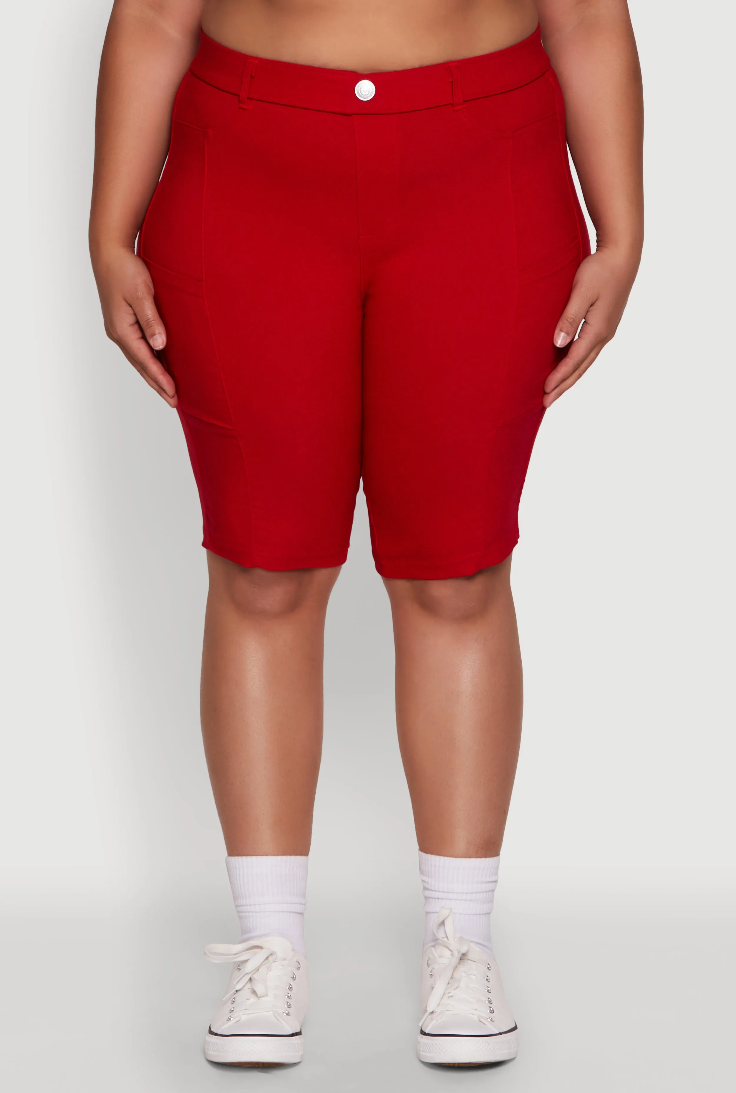 Plus Size Stylish Snatched High Waist Bermuda Shorts with Faux Buttons sold by Rainbow product image thumbnail 5