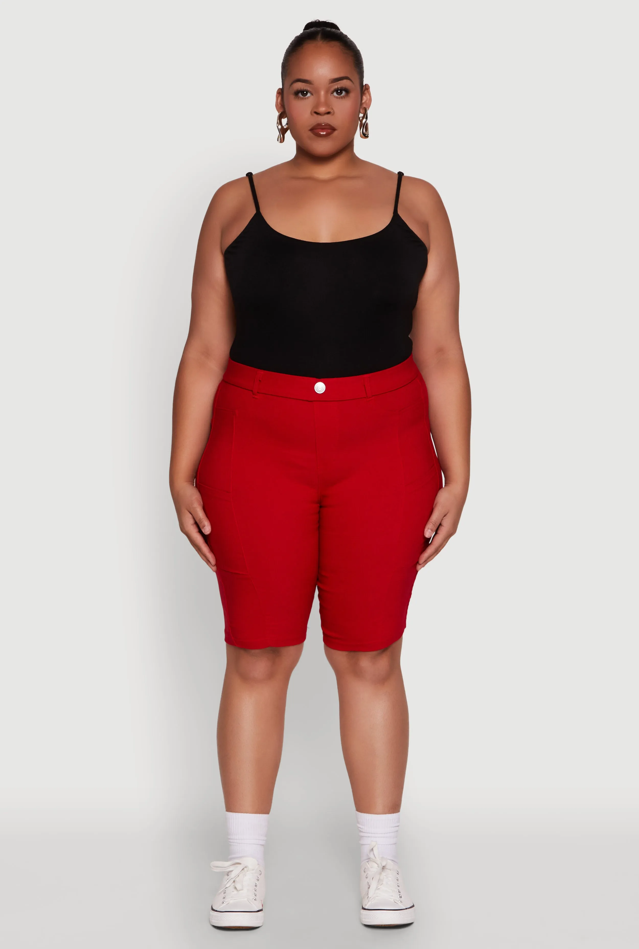 Plus Size Stylish Snatched High Waist Bermuda Shorts with Faux Buttons sold by Rainbow product image thumbnail 2