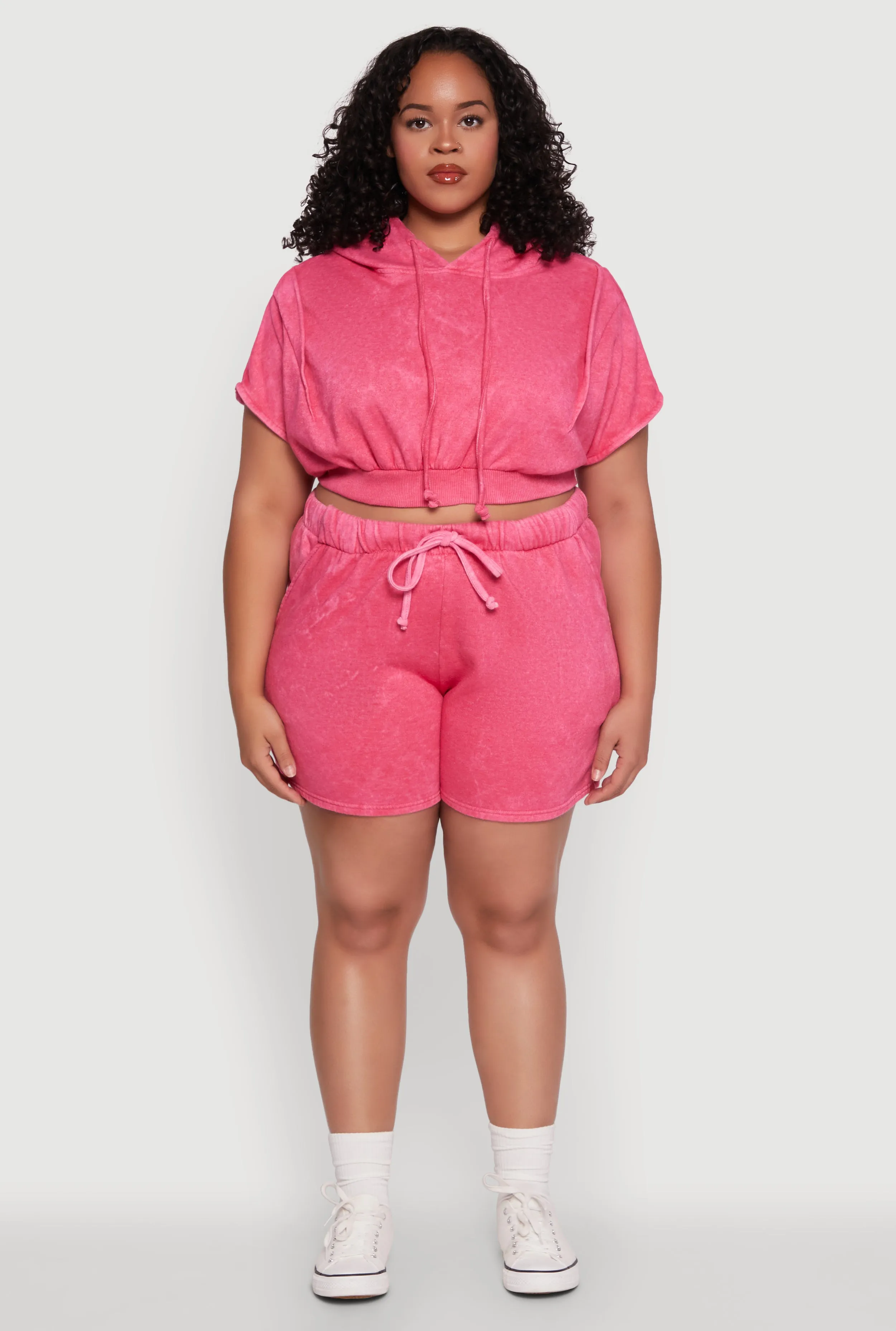 Plus Size Mineral Wash Hooded Crop Sweatshirt with Ruching sold by Rainbow product image thumbnail 2