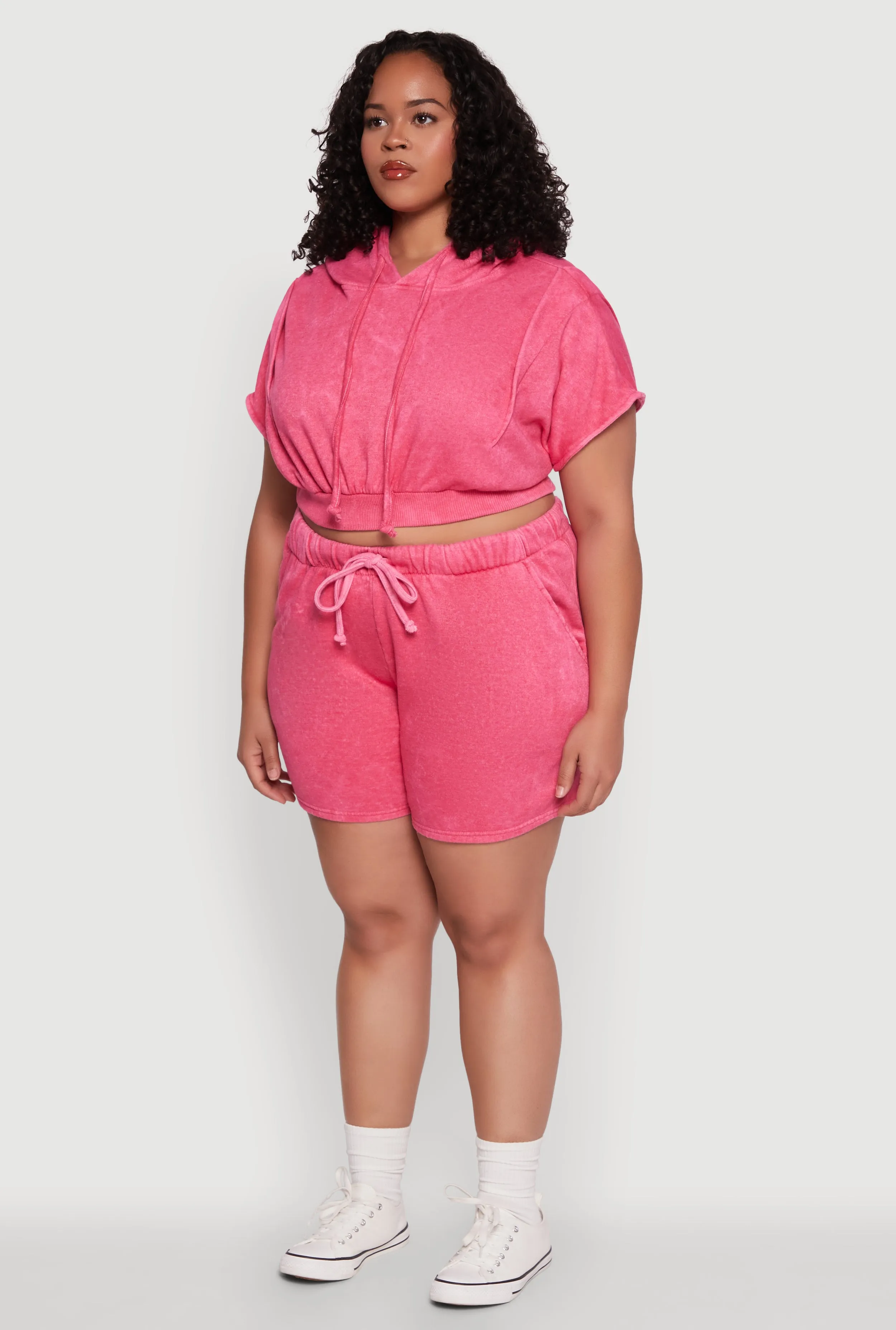 Plus Size Mineral Wash Hooded Crop Sweatshirt with Ruching sold by Rainbow product image thumbnail 5