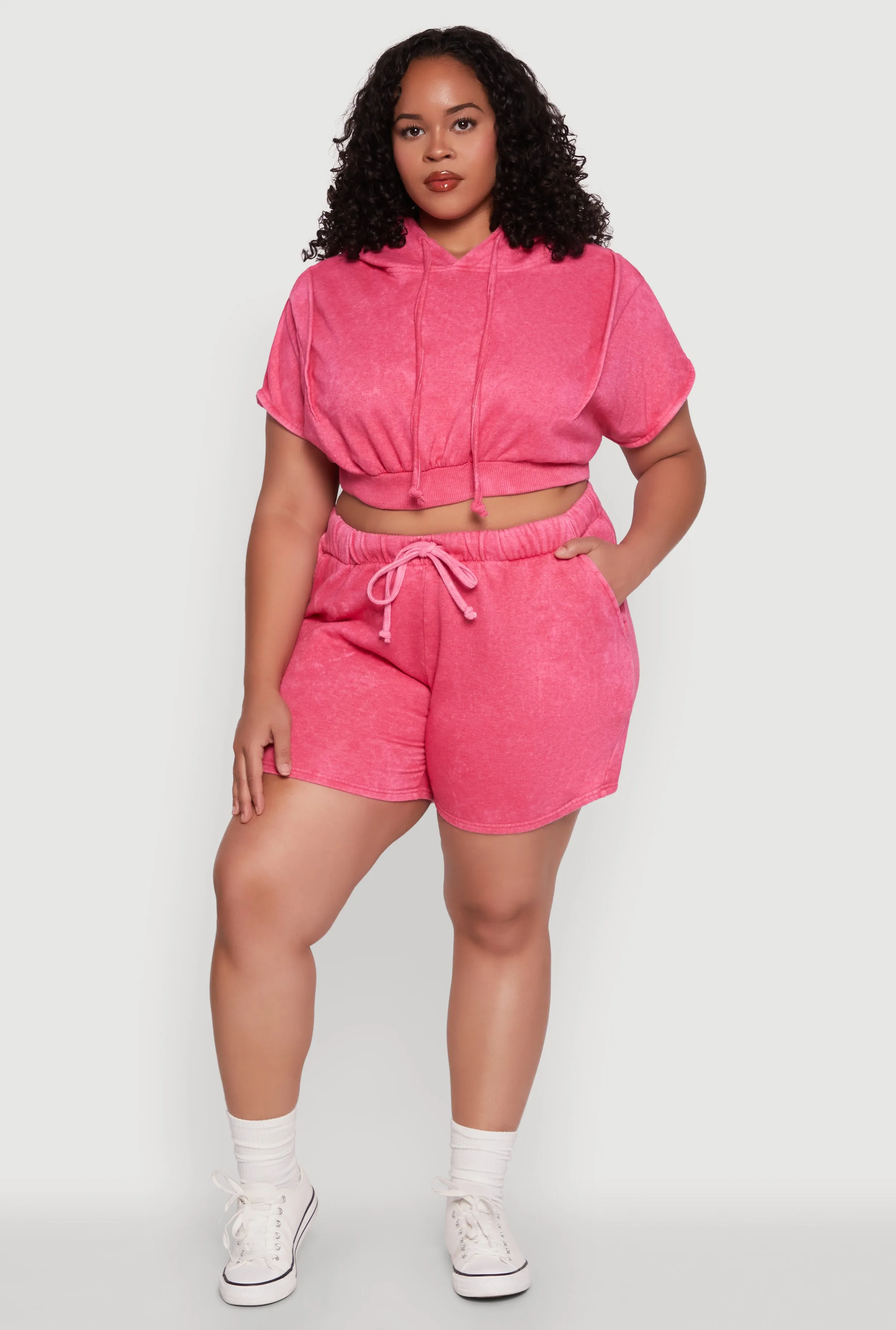 Plus Size Mineral Wash Hooded Crop Sweatshirt with Ruching sold by Rainbow product image thumbnail 3