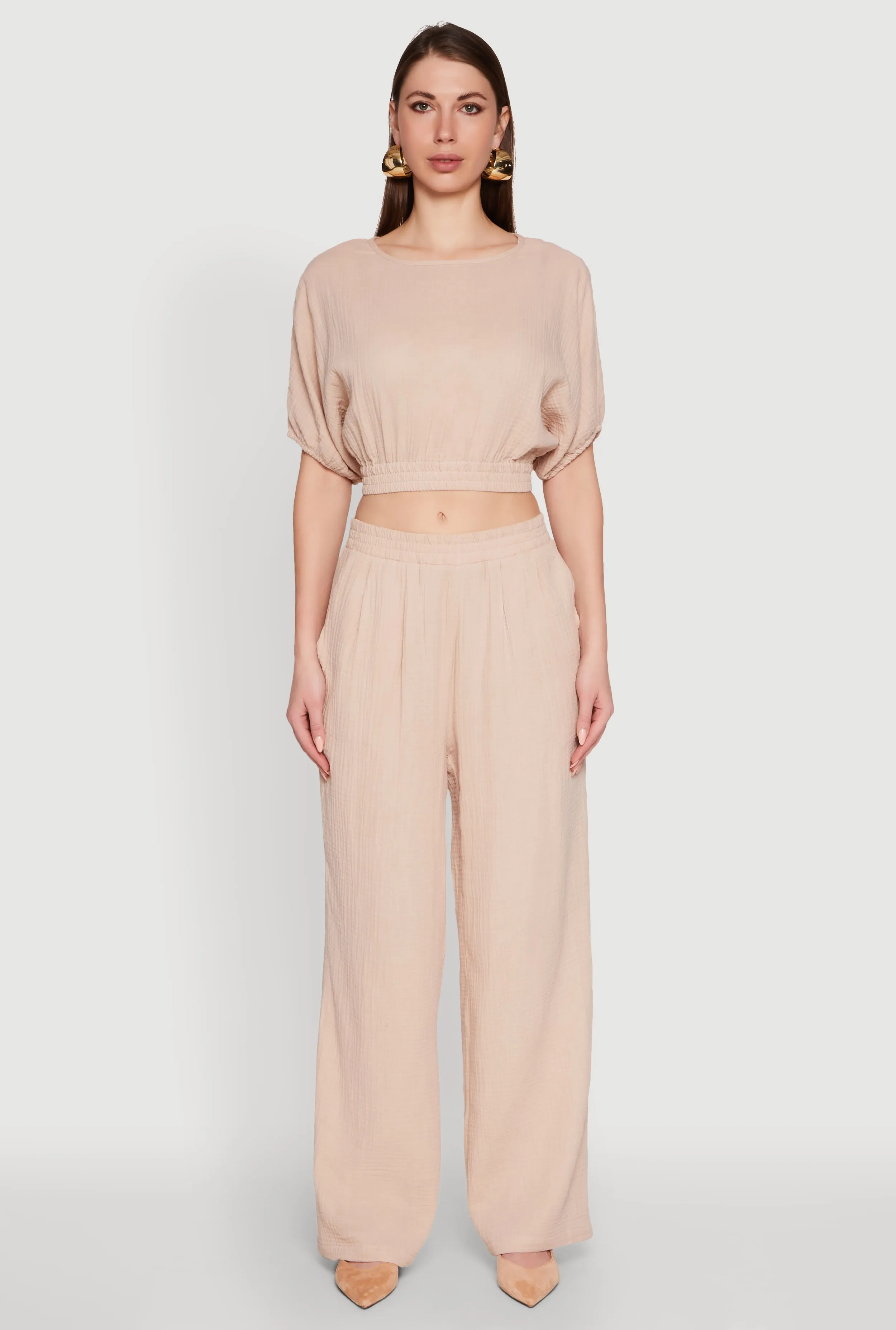 Stylish Gauze Knit Elastic Waist Pleated Palazzo Pants sold by Rainbow product image thumbnail 2