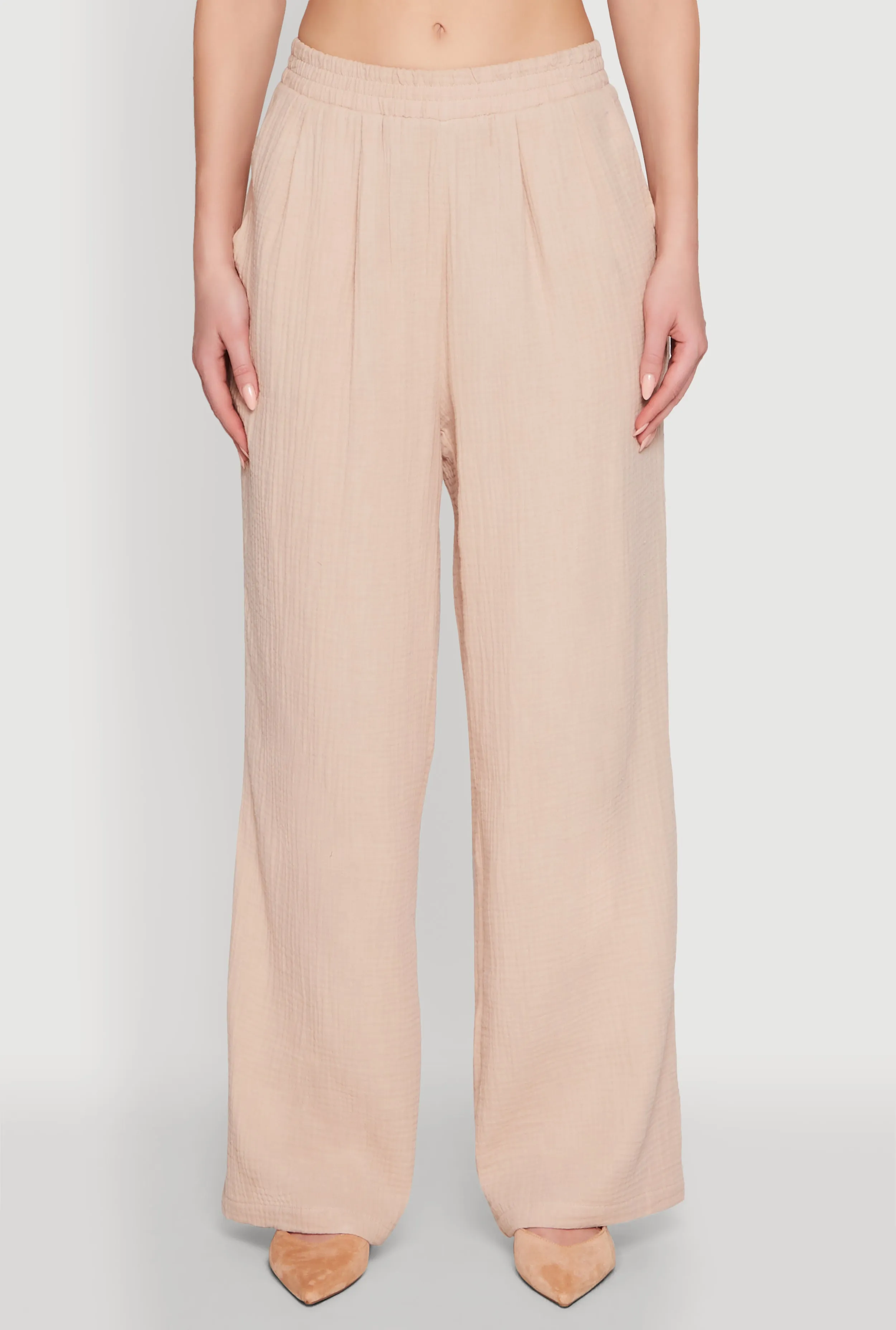 Stylish Gauze Knit Elastic Waist Pleated Palazzo Pants sold by Rainbow product image thumbnail 3