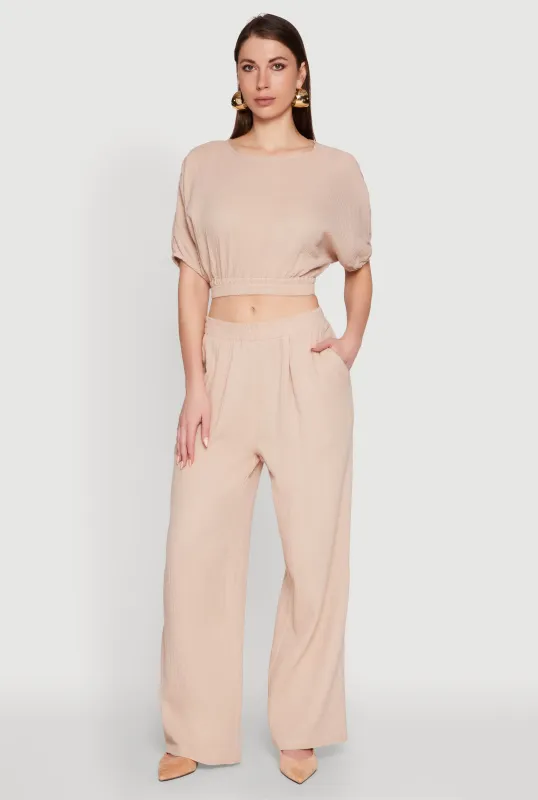 Stylish Gauze Knit Elastic Waist Pleated Palazzo Pants sold by Rainbow