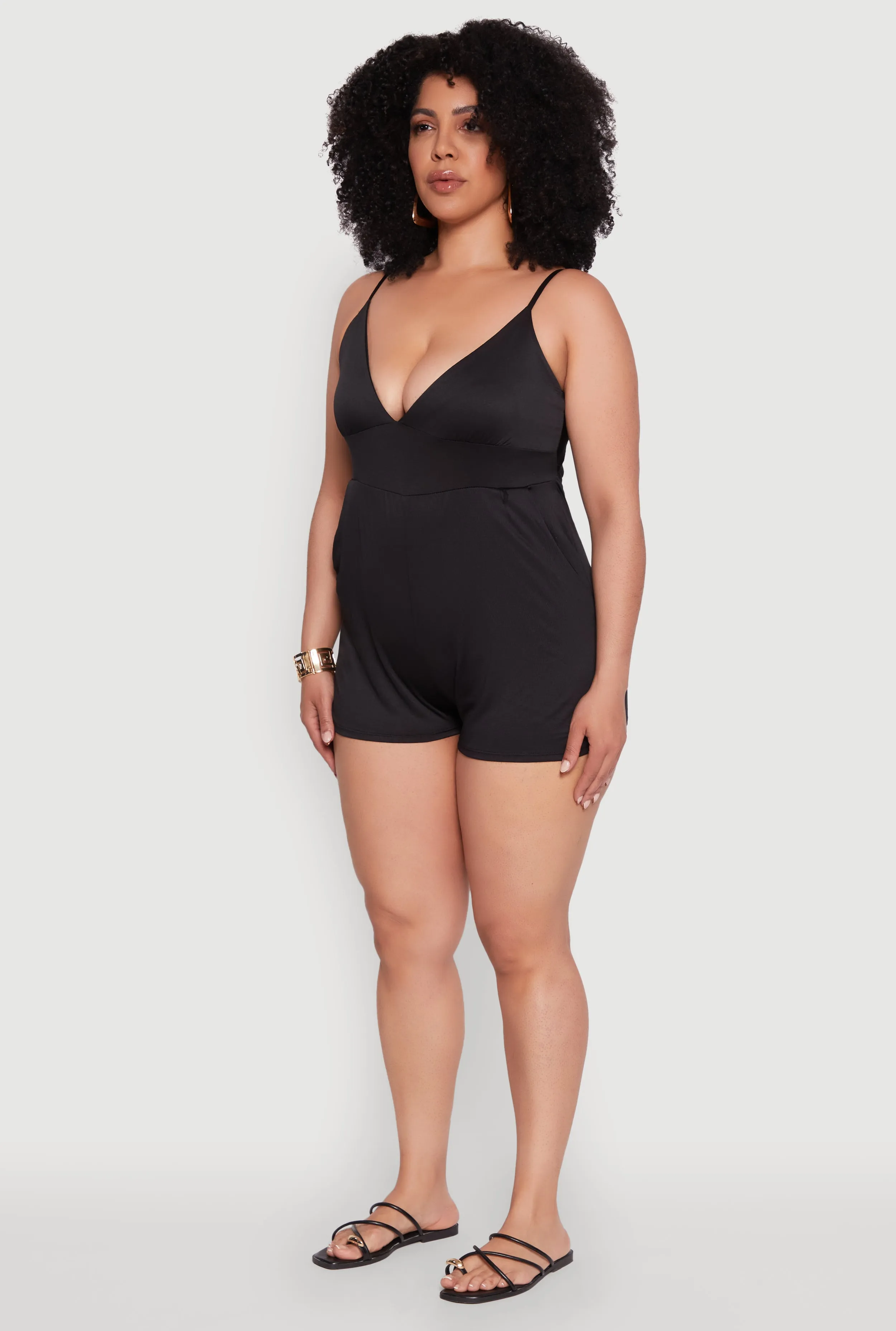 Plus Size Textured Knit Tie Back Plunge Neck Romper sold by Rainbow product image thumbnail 3