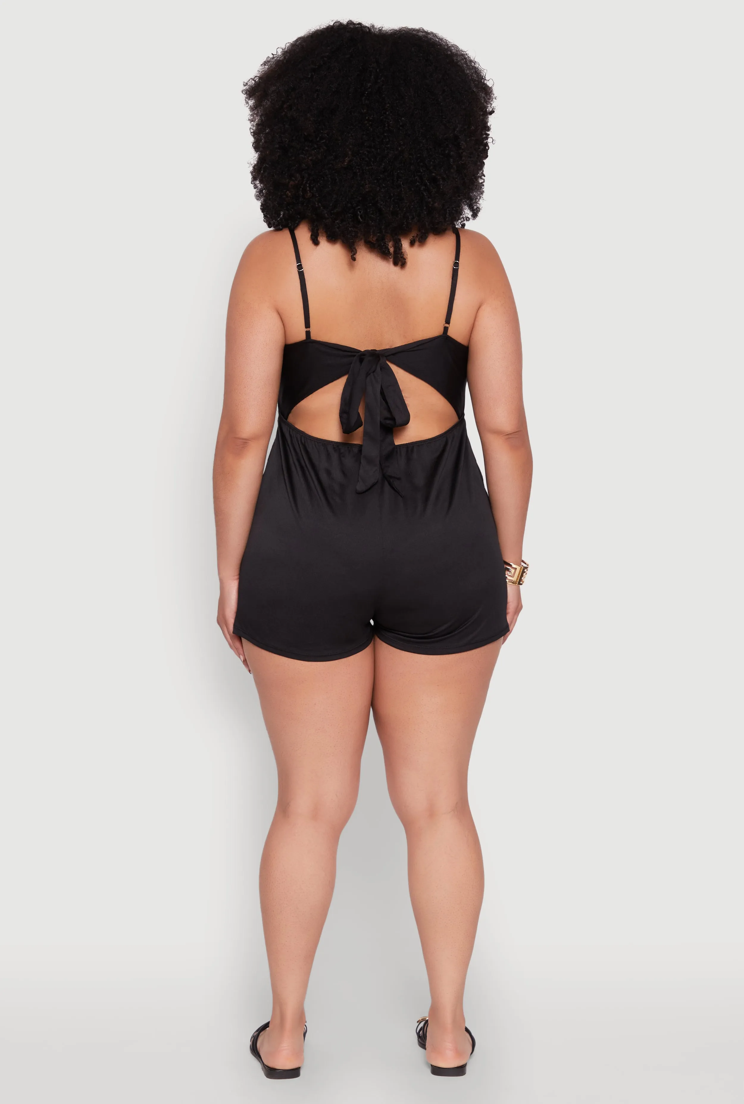 Plus Size Textured Knit Tie Back Plunge Neck Romper sold by Rainbow product image thumbnail 5