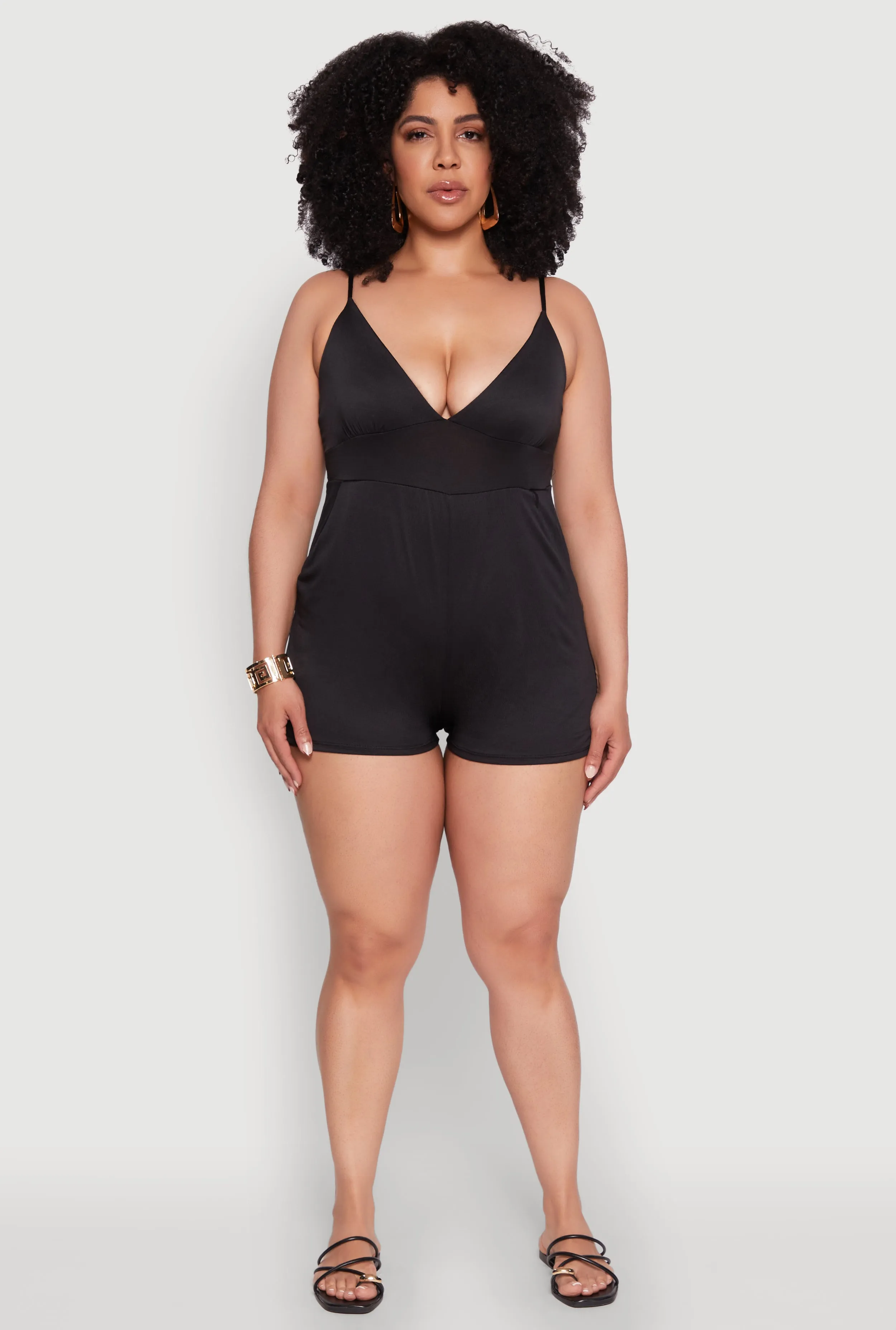 Plus Size Textured Knit Tie Back Plunge Neck Romper sold by Rainbow product image thumbnail 2