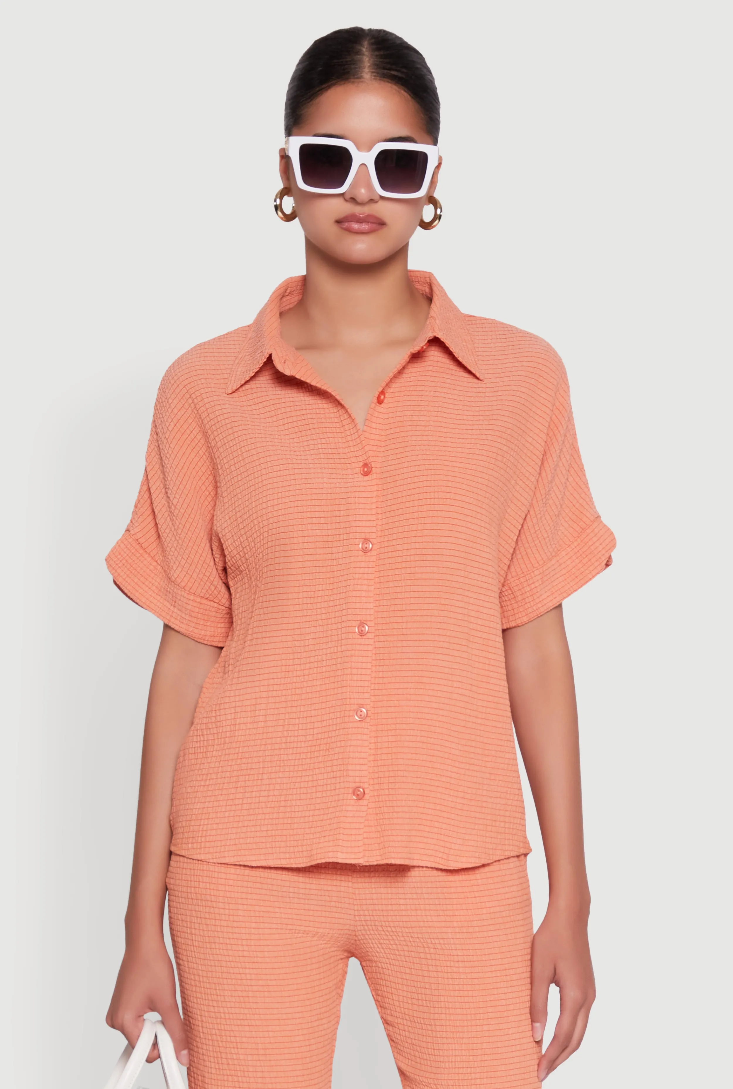 Seersucker Striped Button Front Shirt with Classic Fit sold by Rainbow