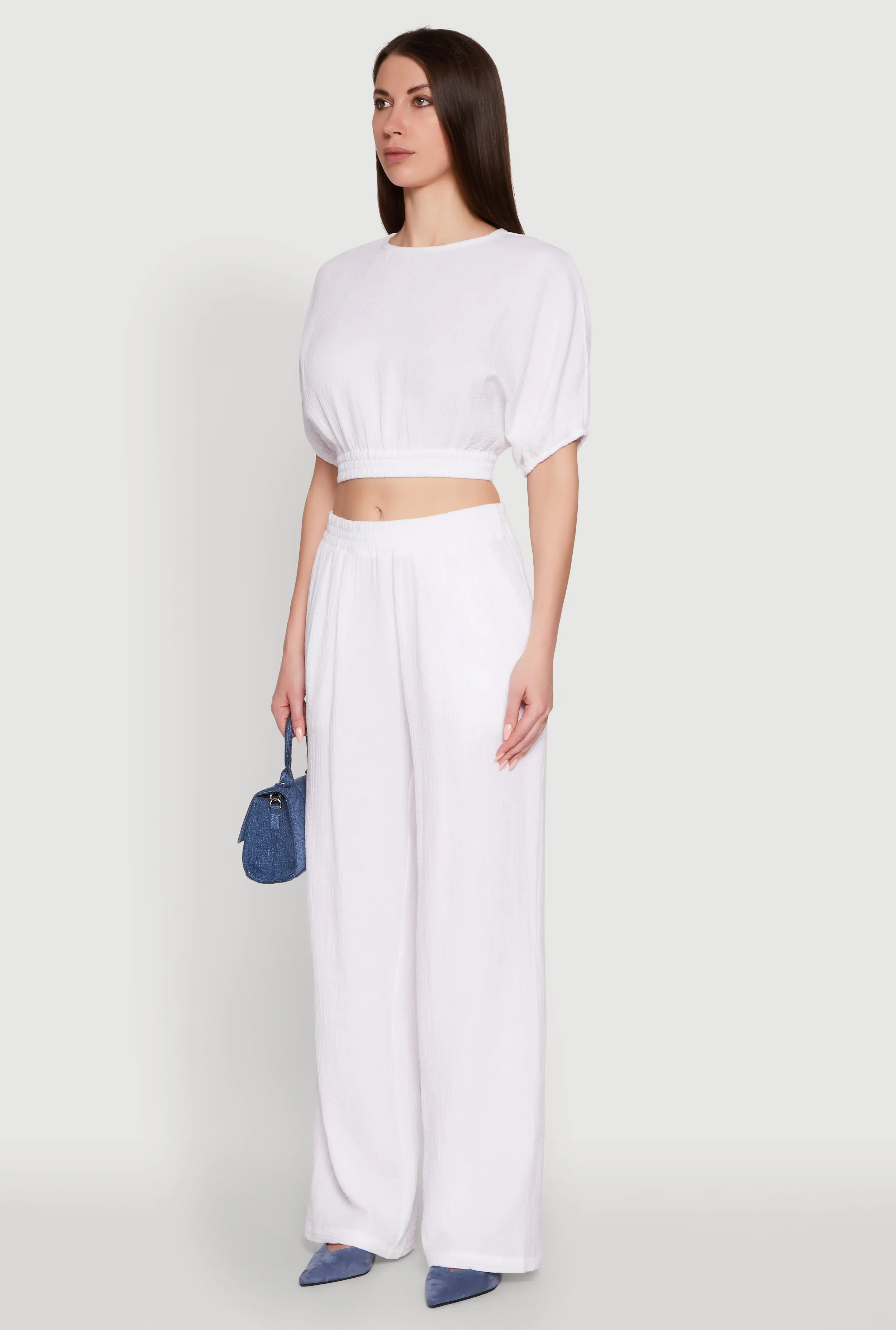 Chic Gauze Knit Crew Neck Cropped Blouse with Bubble Sleeves sold by Rainbow product image thumbnail 5