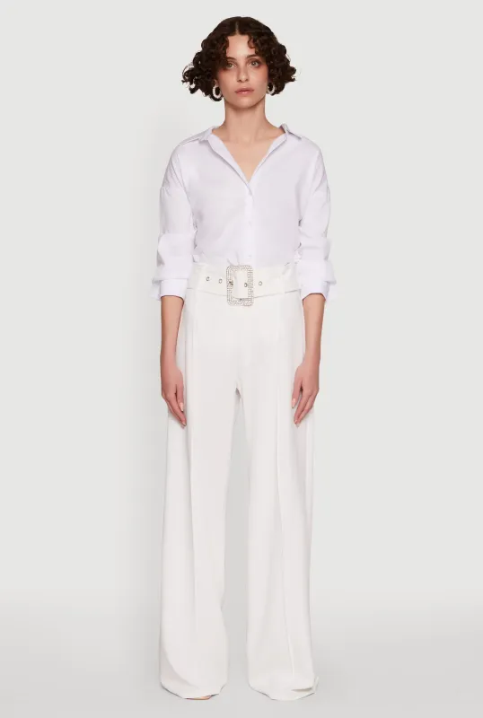 Trendy High Waisted Rhinestone Belted Palazzo Pants sold by Rainbow