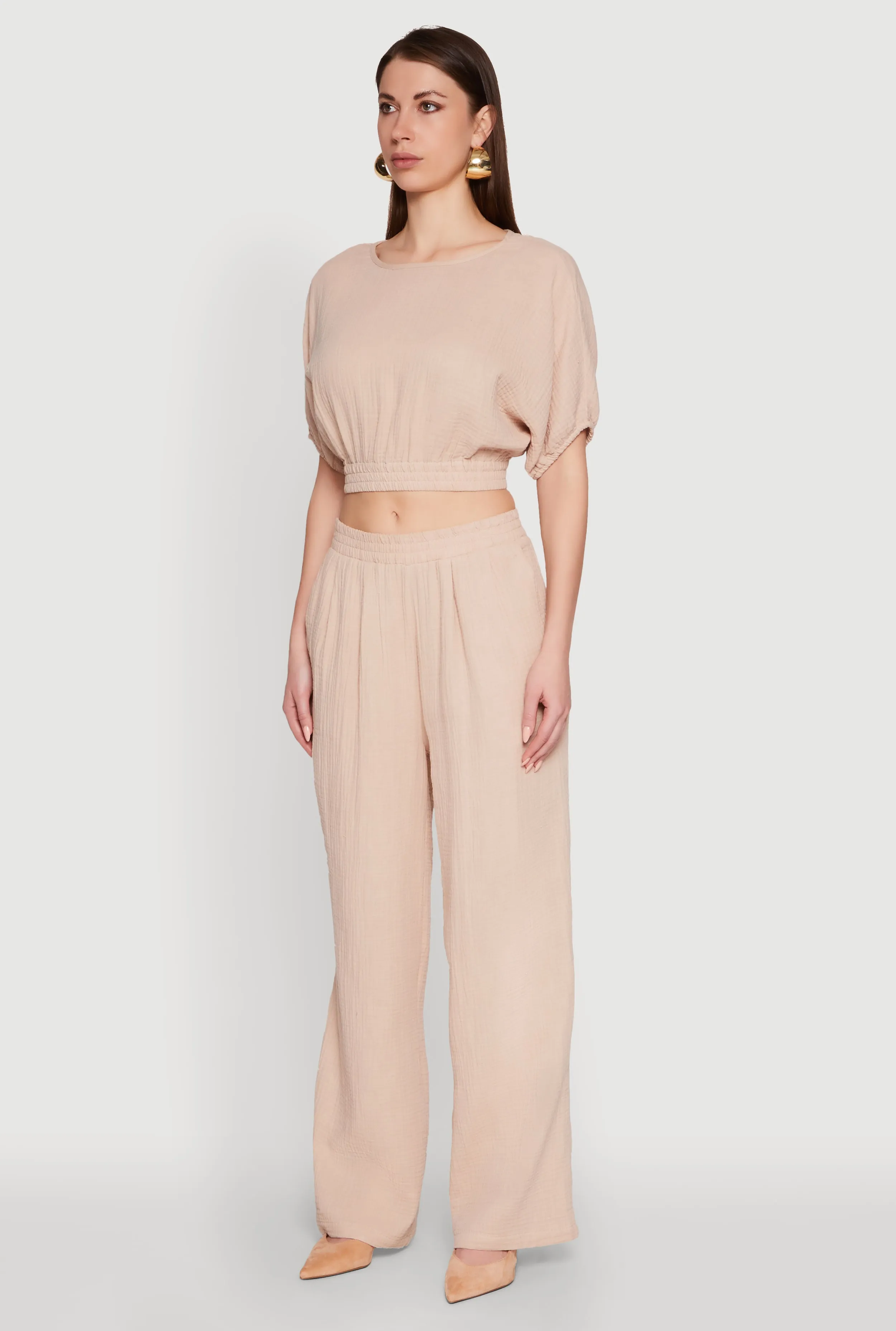 Chic Gauze Knit Crew Neck Cropped Blouse with Bubble Sleeves sold by Rainbow product image thumbnail 5