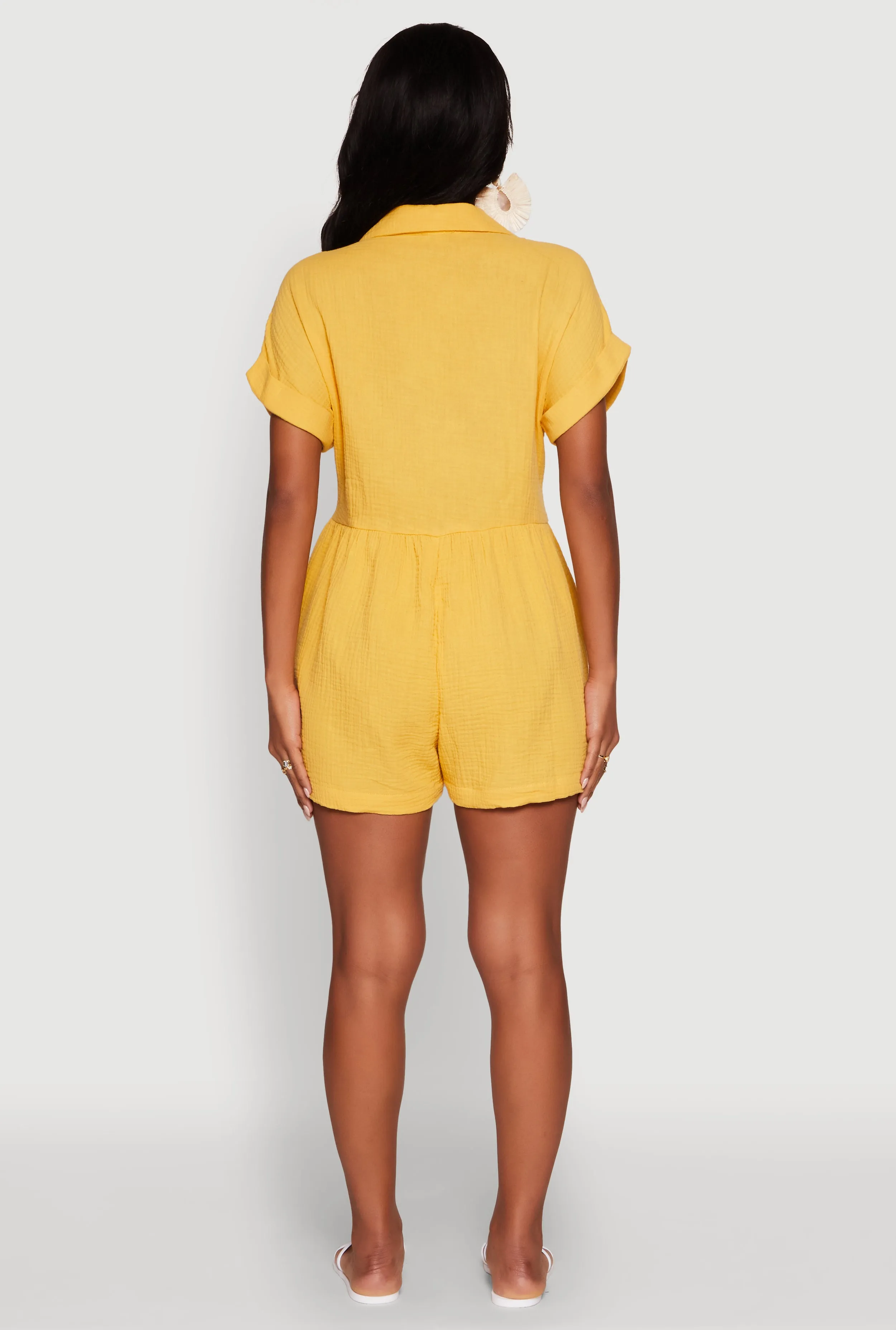 Chic Gauze Knit Button Front Romper with Cap Sleeves sold by Rainbow product image thumbnail 5