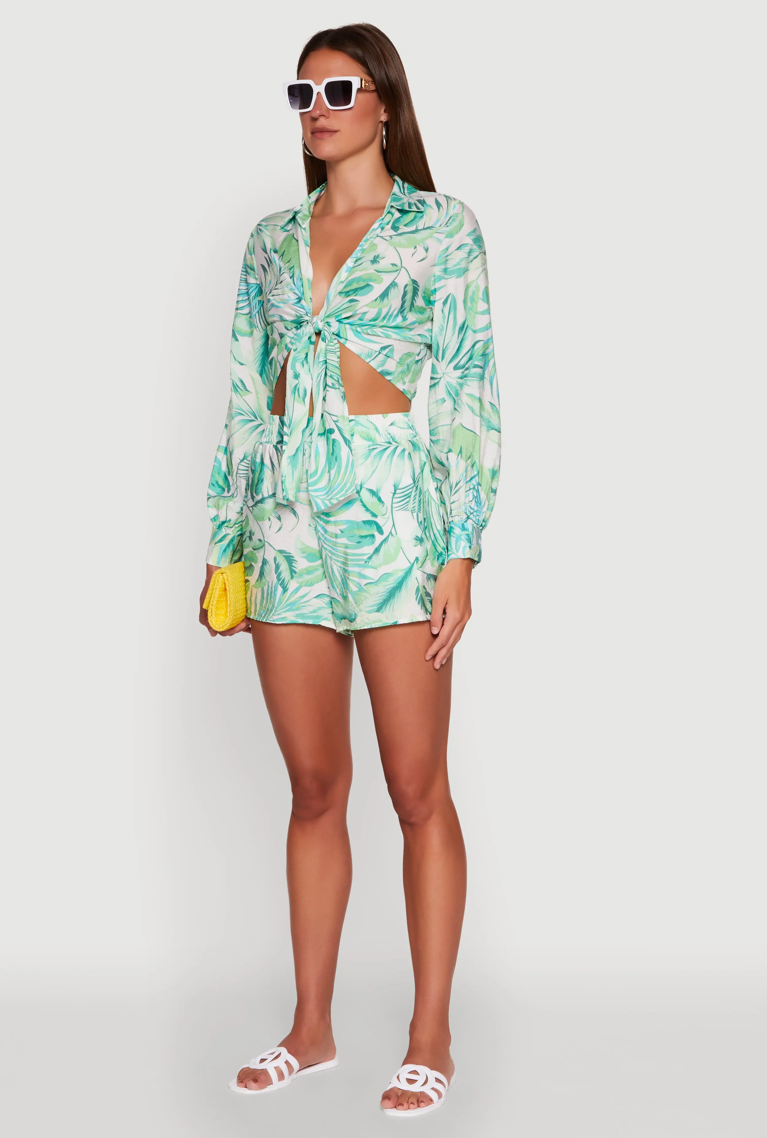 Crepe Knit Tropical Floral Tie Front Crop Top sold by Rainbow product image thumbnail 5