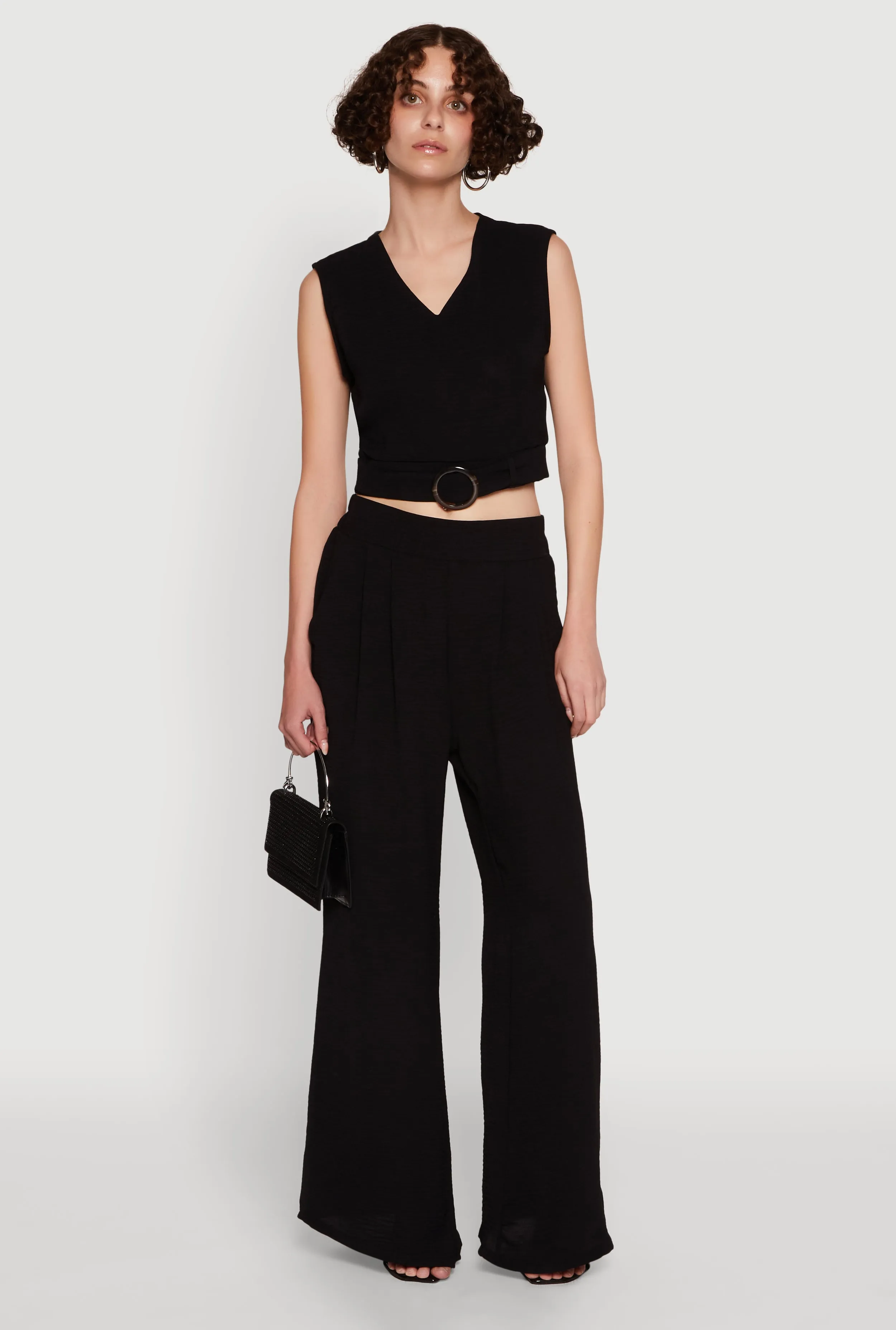 Chic Crepe Knit V Neck Sleeveless Crop Top with Belted Front sold by Rainbow product image thumbnail 3