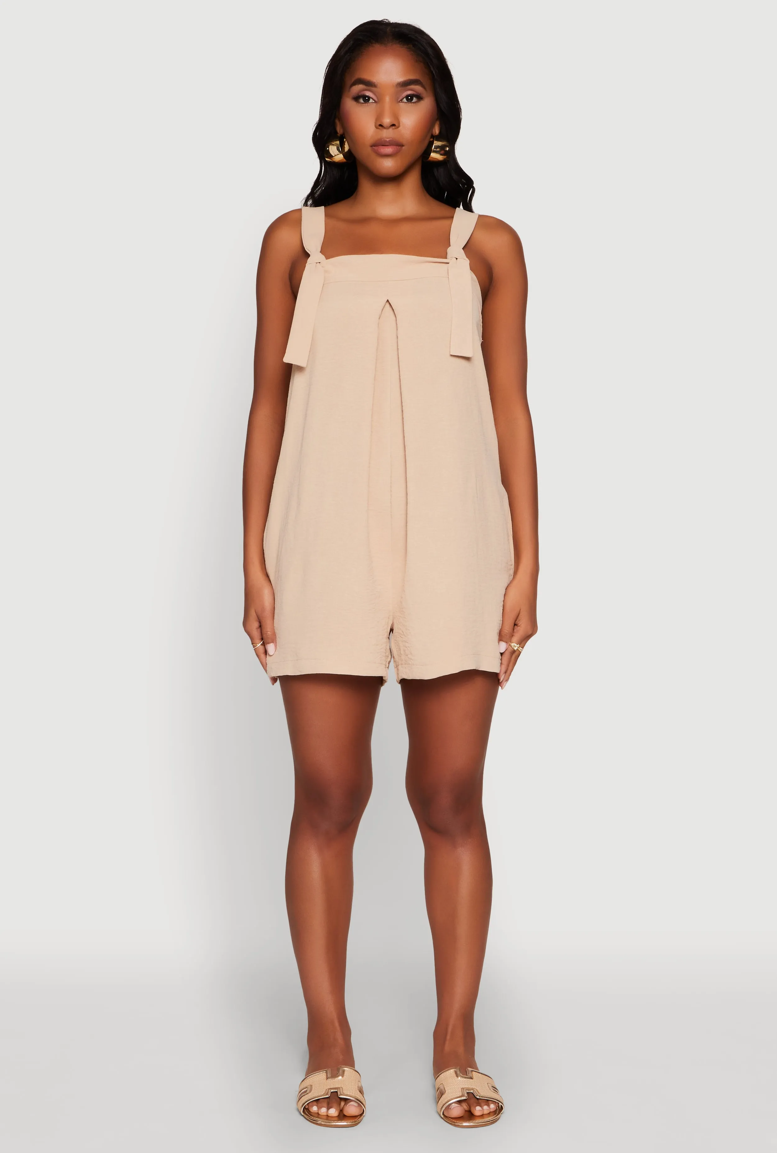 Chic Tie Sleeves Pleated Crepe Knit Romper sold by Rainbow