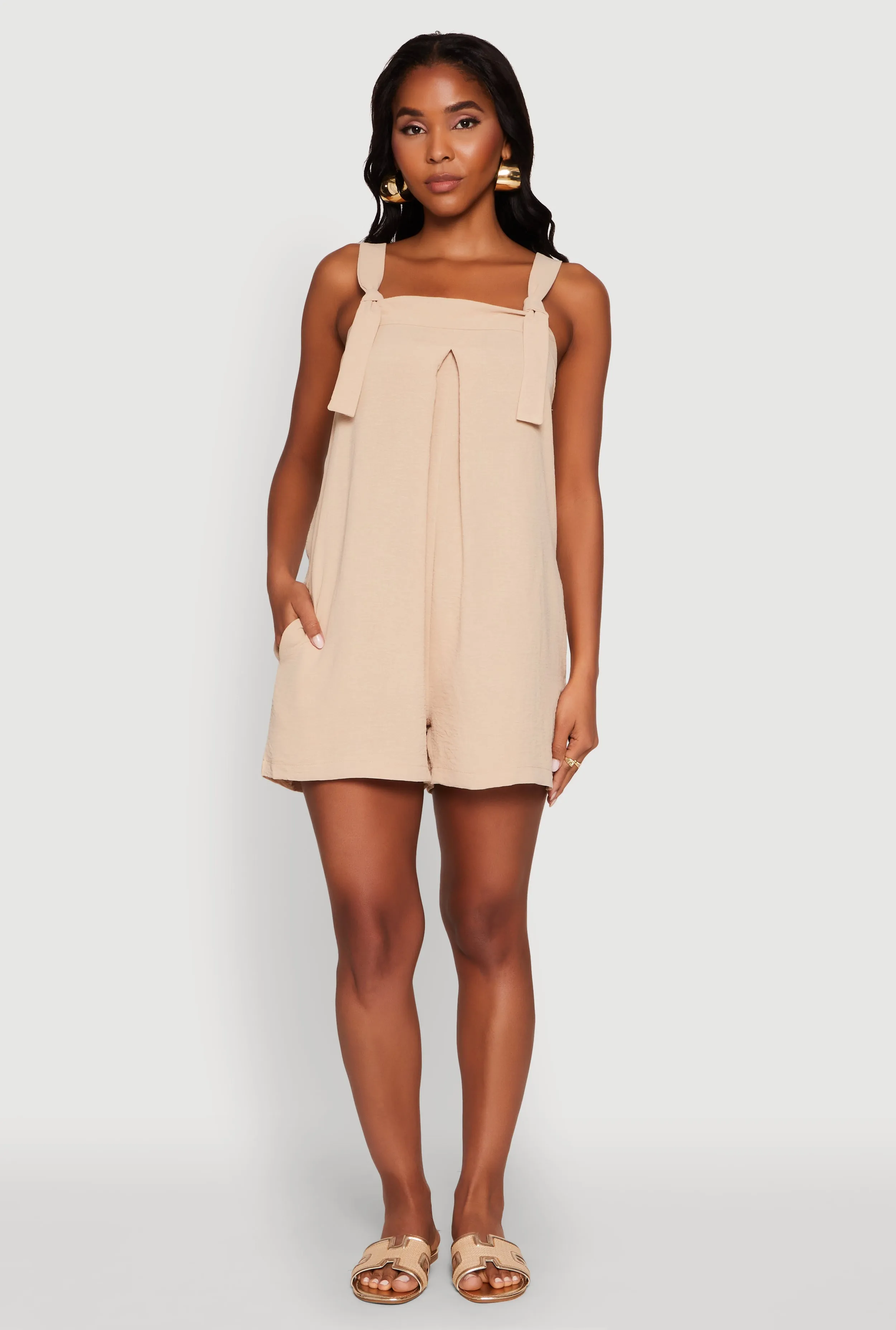 Chic Tie Sleeves Pleated Crepe Knit Romper sold by Rainbow product image thumbnail 2