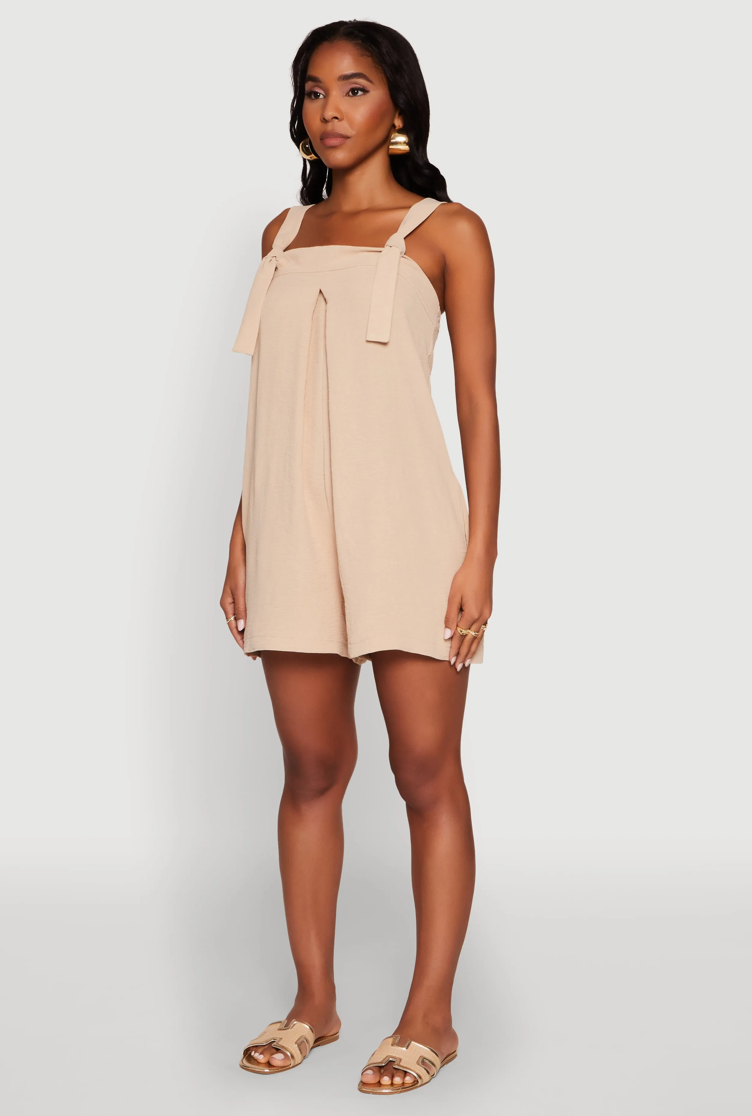 Chic Tie Sleeves Pleated Crepe Knit Romper sold by Rainbow product image thumbnail 3