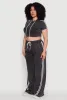 Plus Size Daisy Mineral Wash Cropped Hooded T Shirt with Varsity Stripe sold by Rainbow