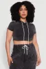 Plus Size Daisy Mineral Wash Cropped Hooded T Shirt with Varsity Stripe sold by Rainbow