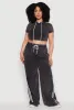Plus Size Daisy Mineral Wash Cropped Hooded T Shirt with Varsity Stripe sold by Rainbow