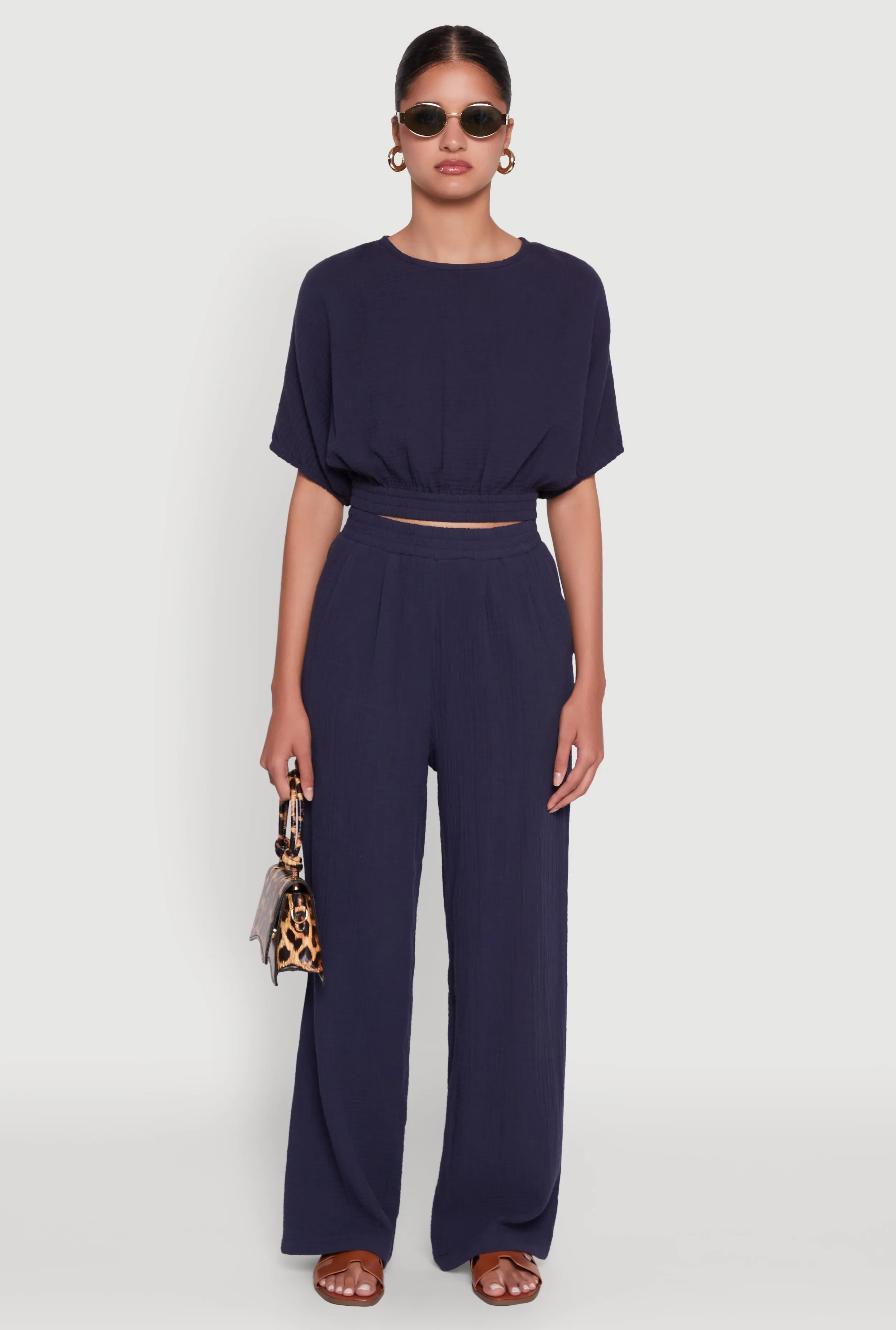 Chic Gauze Knit Crew Neck Cropped Blouse with Bubble Sleeves sold by Rainbow product image thumbnail 2