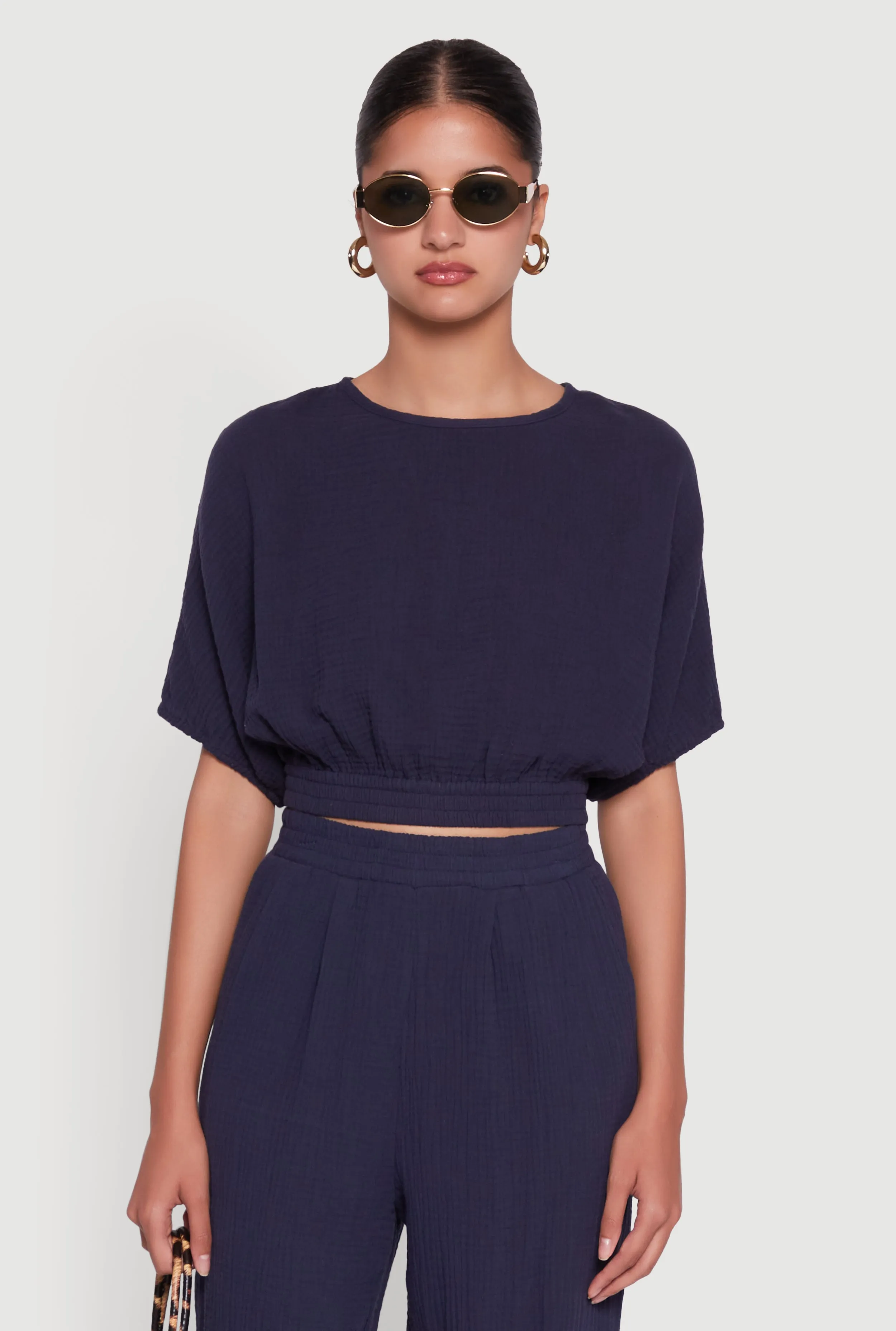 Stylish Gauze Knit Elastic Waist Pleated Palazzo Pants sold by Rainbow