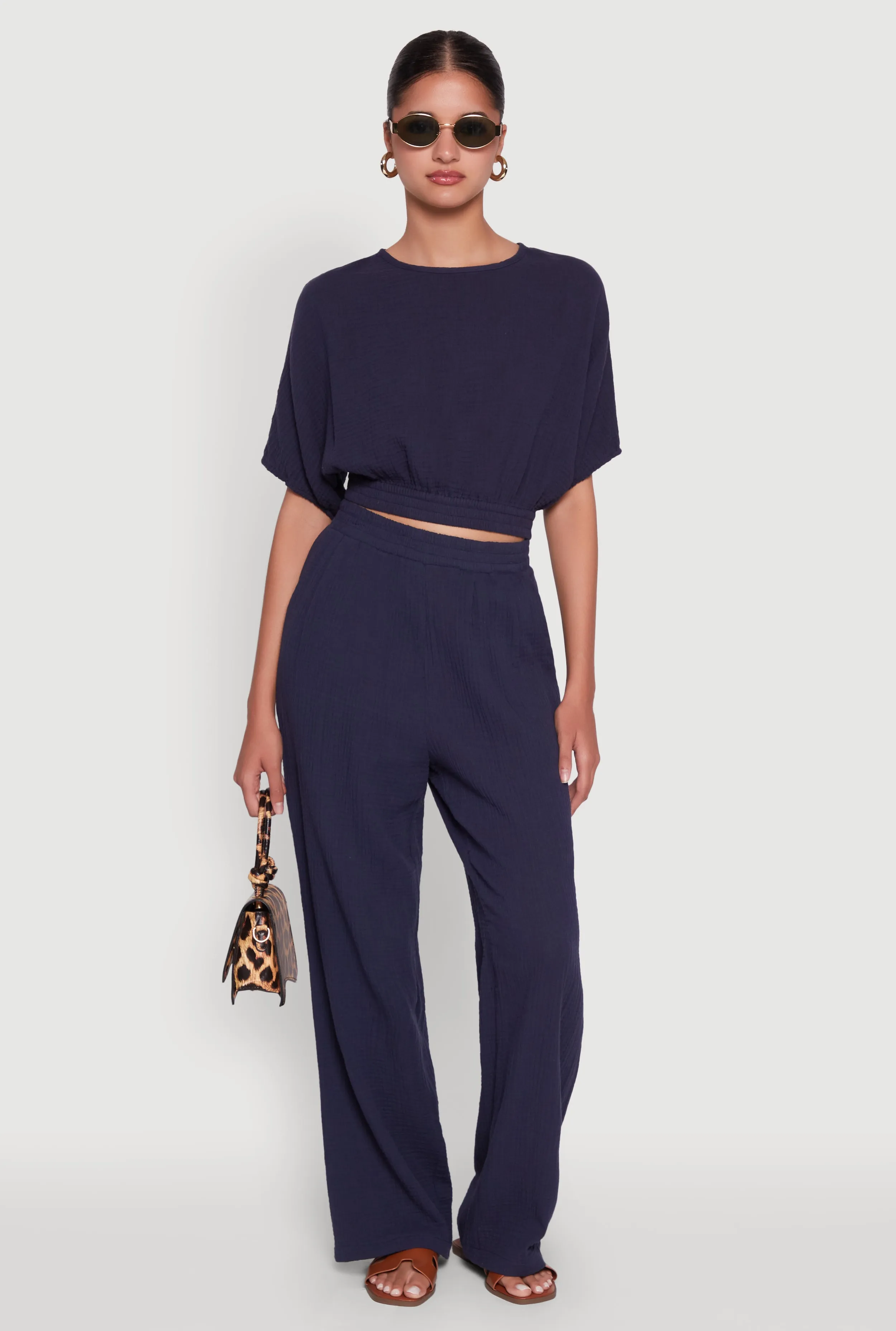 Stylish Gauze Knit Elastic Waist Pleated Palazzo Pants sold by Rainbow product image thumbnail 2