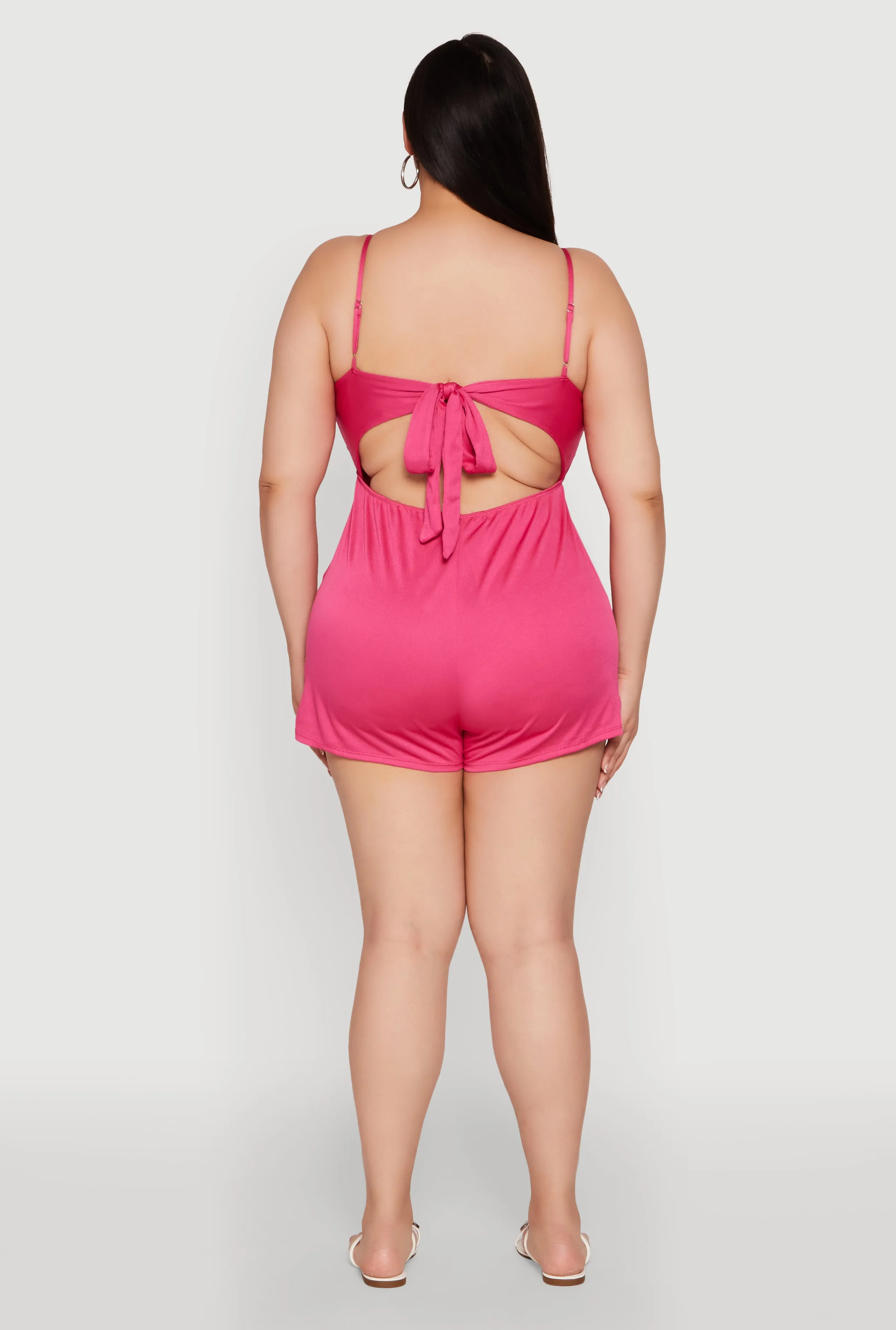 Plus Size Textured Knit Tie Back Plunge Neck Romper sold by Rainbow product image thumbnail 5