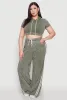Plus Size Daisy Mineral Wash Cropped Hooded T Shirt with Varsity Stripe sold by Rainbow