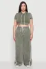 Plus Size Daisy Mineral Wash Cropped Hooded T Shirt with Varsity Stripe sold by Rainbow