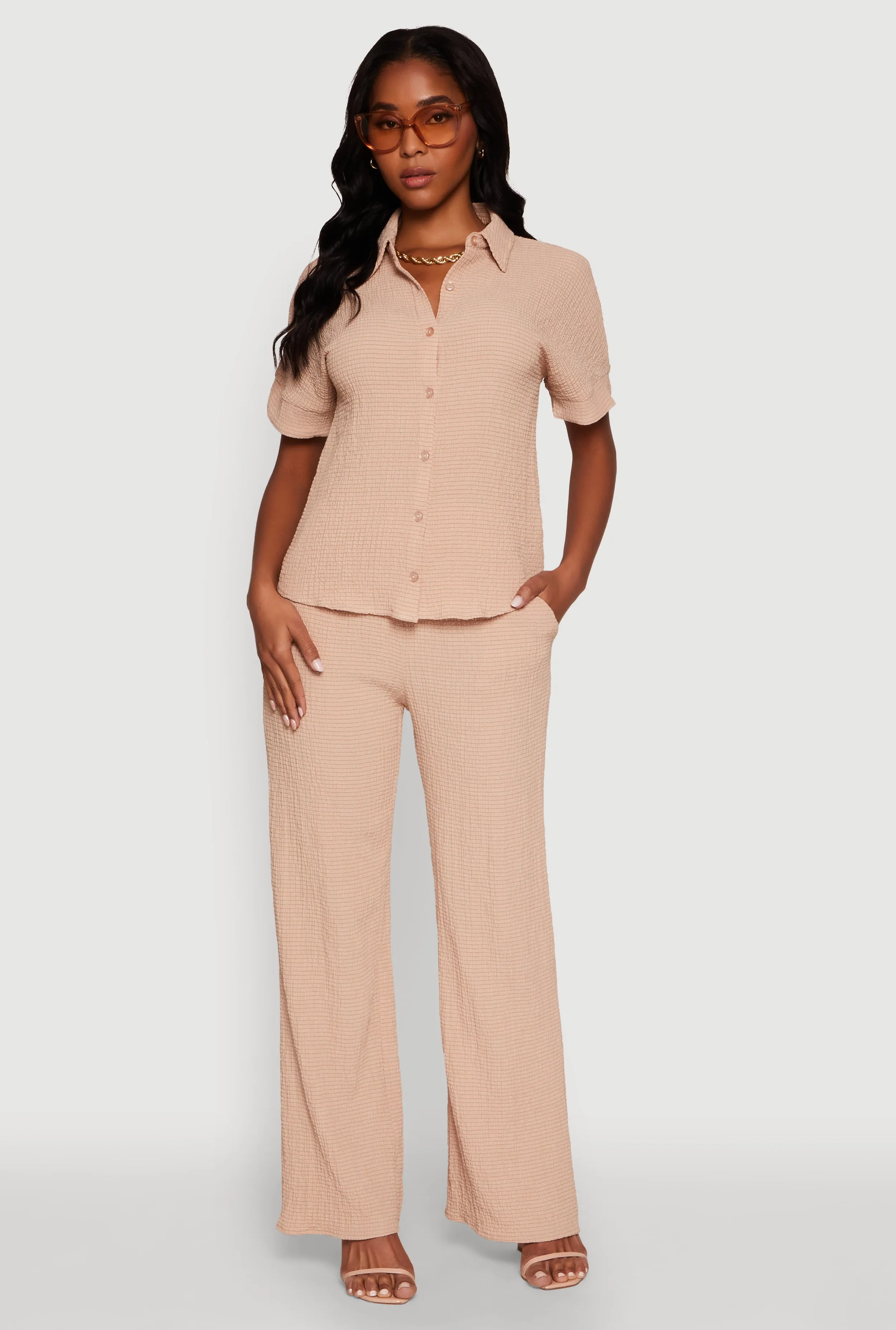 Stylish High Waisted Textured Knit Casual Pants sold by Rainbow