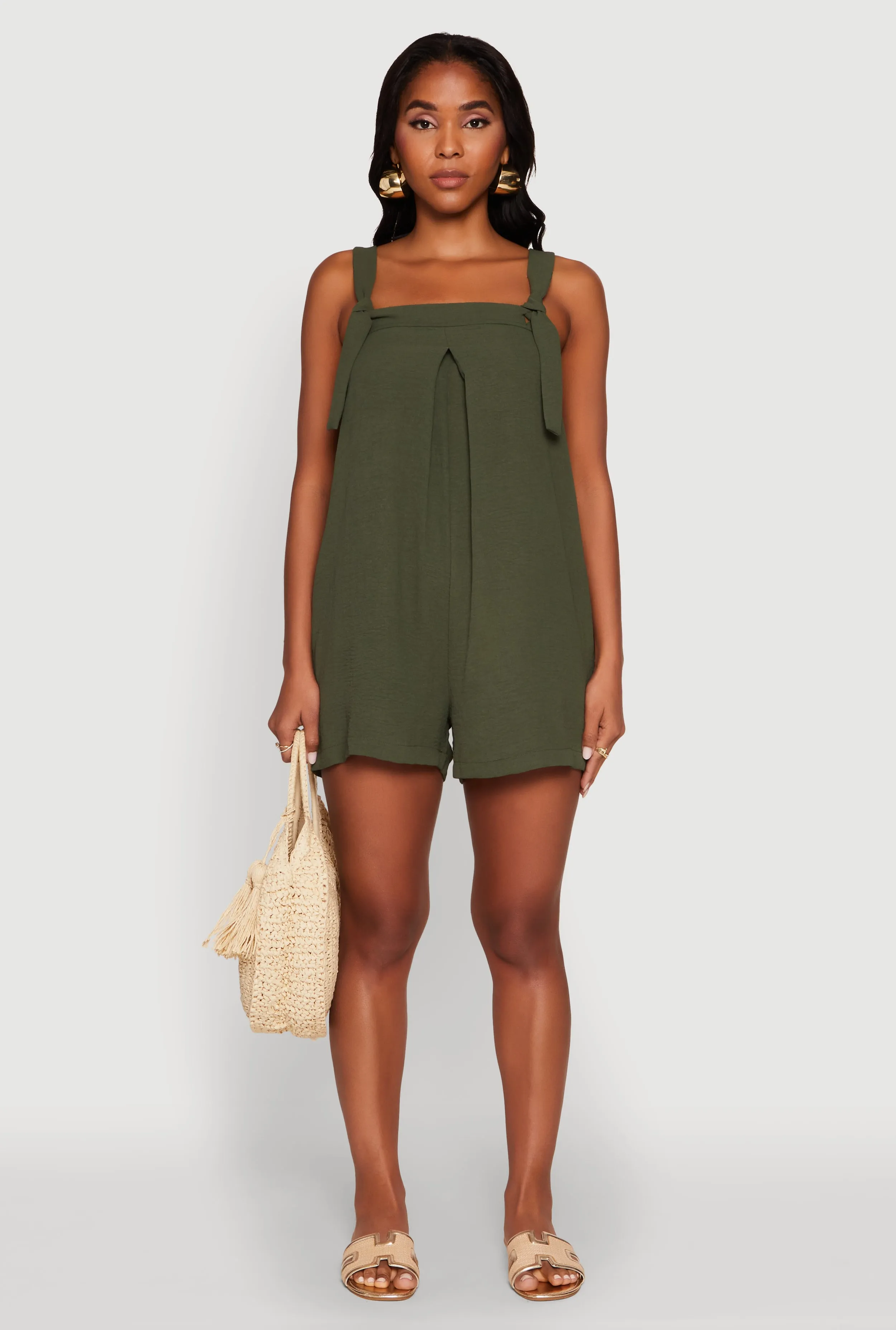 Chic Tie Sleeves Pleated Crepe Knit Romper sold by Rainbow