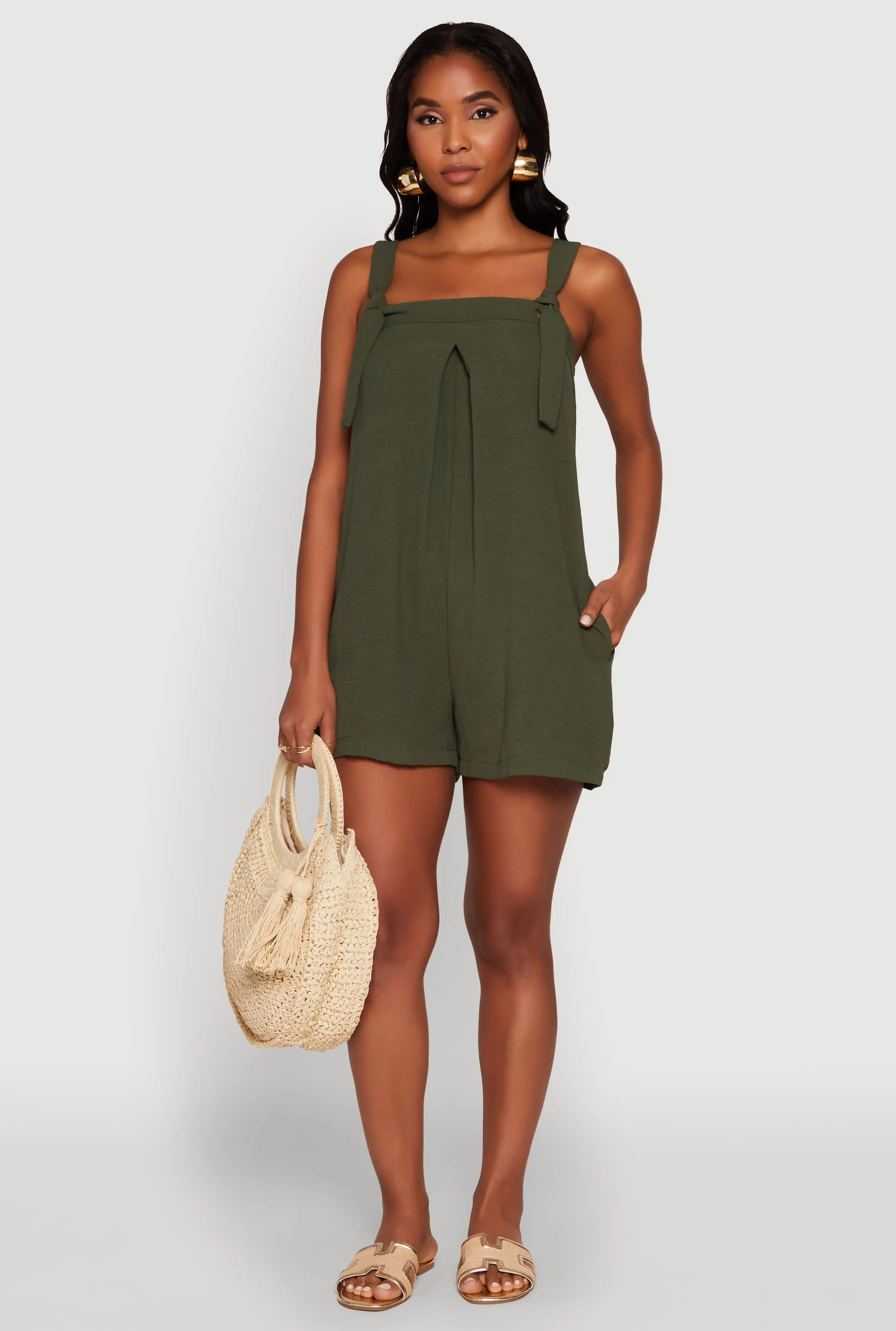 Chic Tie Sleeves Pleated Crepe Knit Romper sold by Rainbow product image thumbnail 2