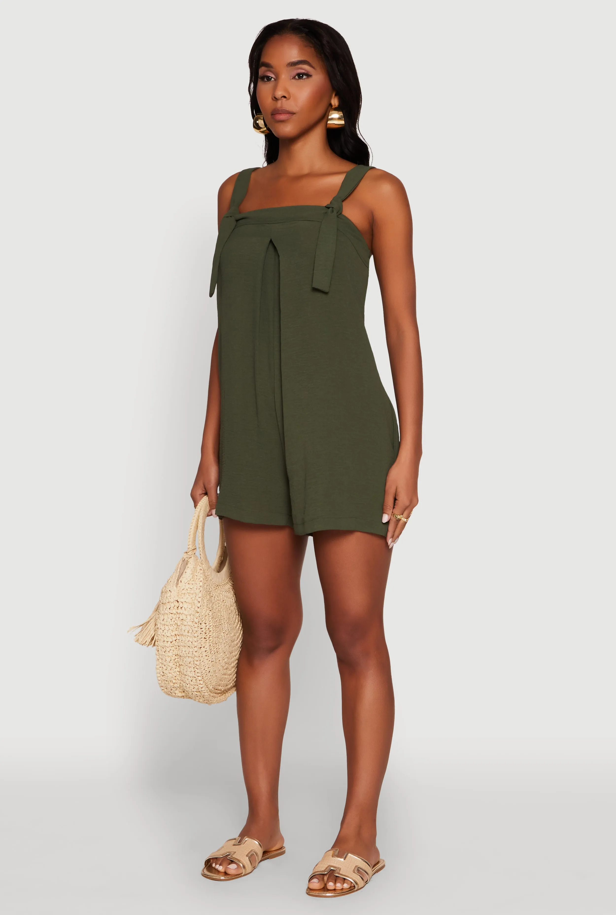 Chic Tie Sleeves Pleated Crepe Knit Romper sold by Rainbow product image thumbnail 3