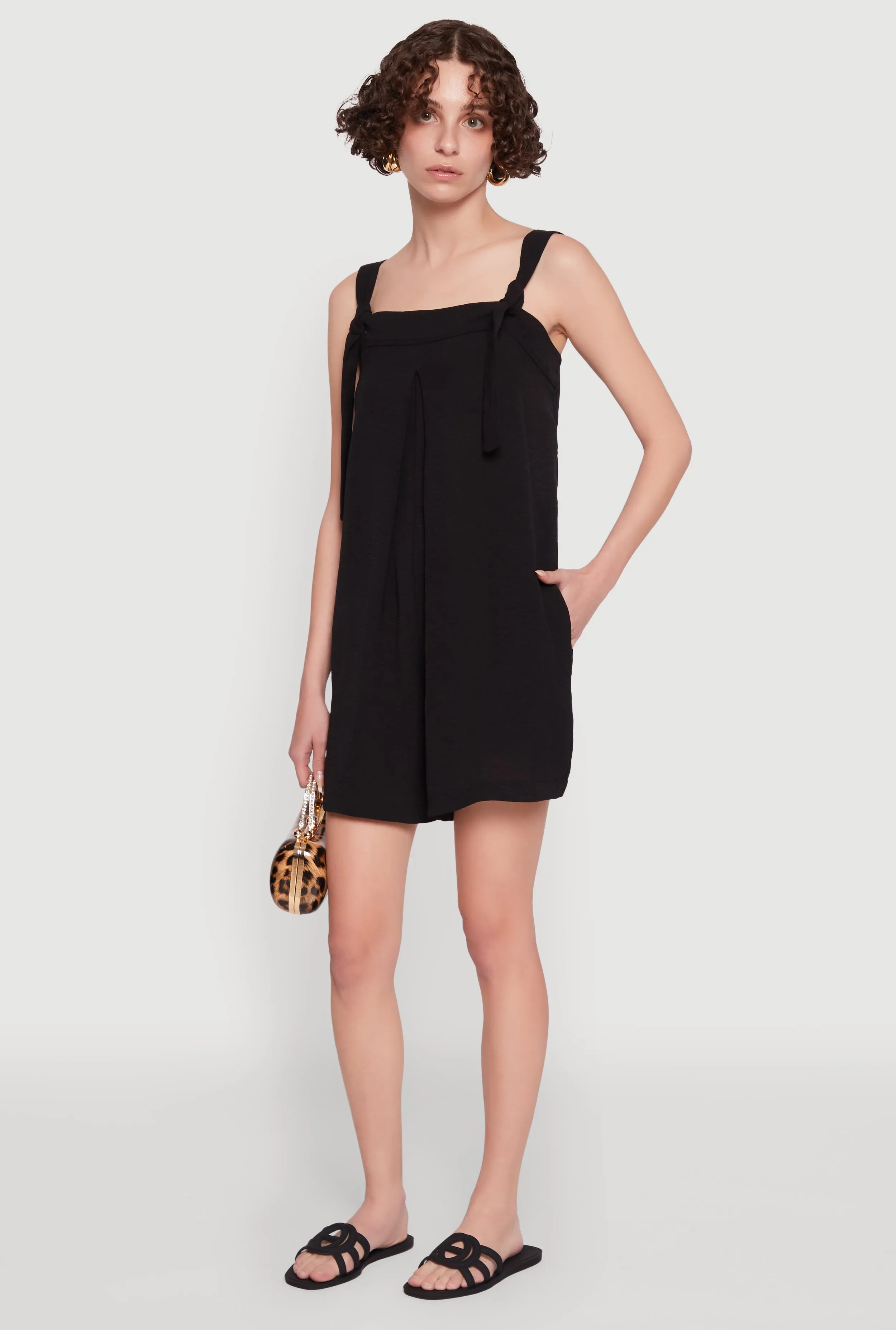 Chic Tie Sleeves Pleated Crepe Knit Romper sold by Rainbow