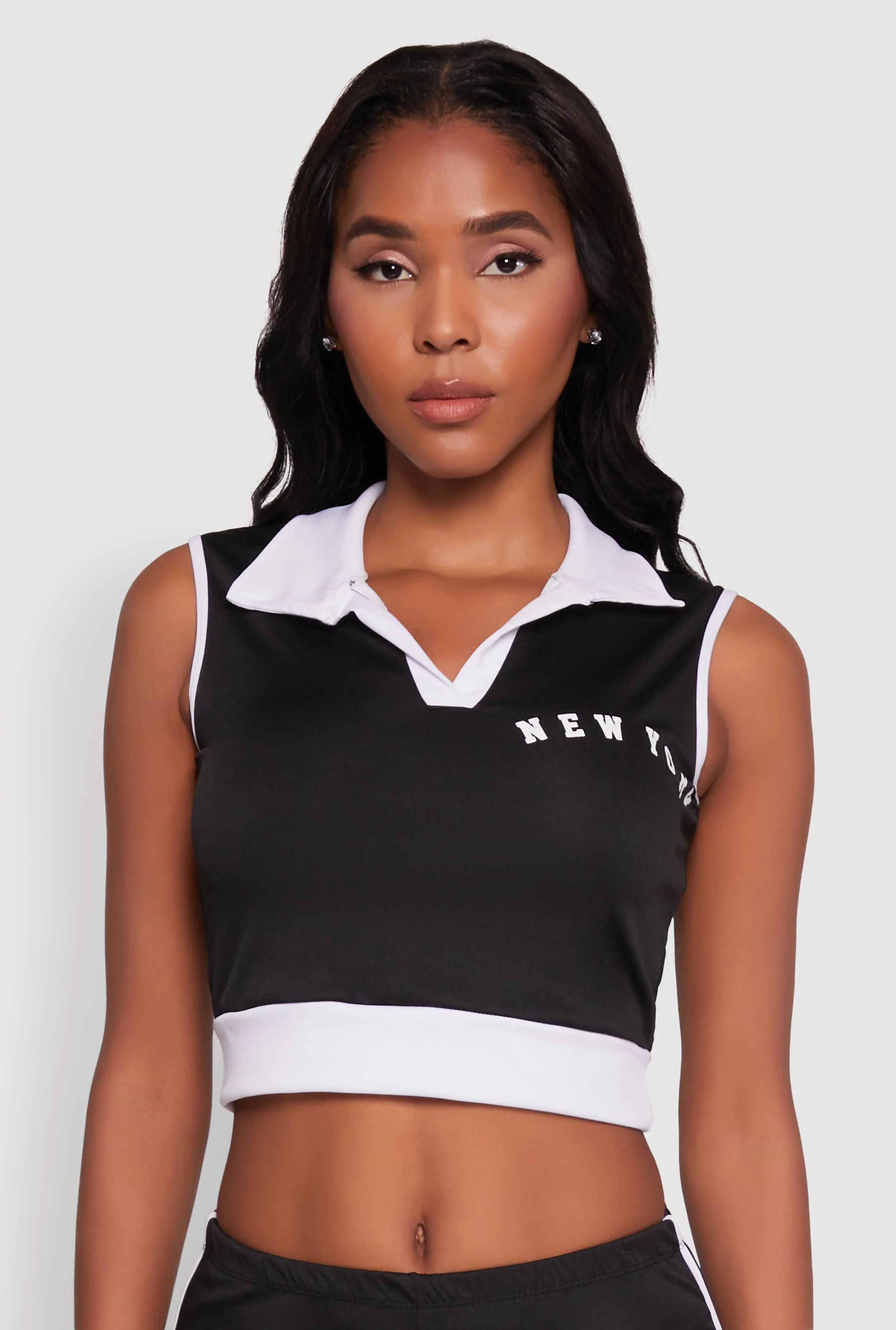 Stylish Contrast Trim Cropped Polo Top sold by Rainbow