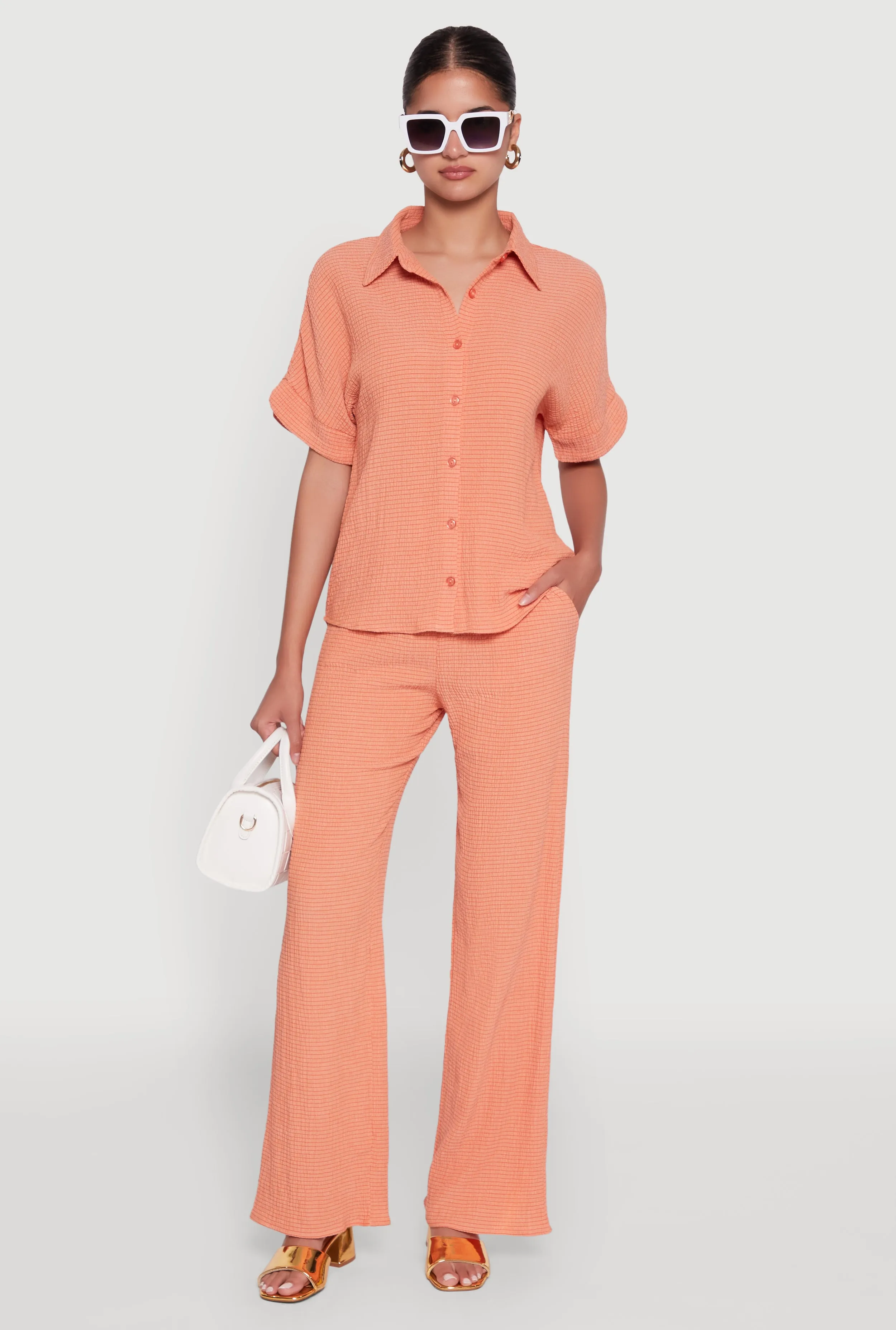 Stylish High Waisted Textured Knit Casual Pants sold by Rainbow