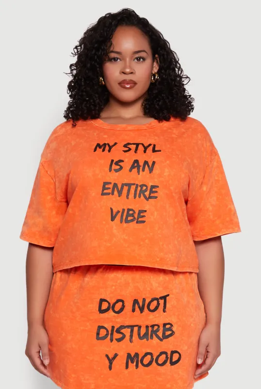 Plus Size Trendy Mineral Wash Entire Vibe Graphic Tee sold by Rainbow