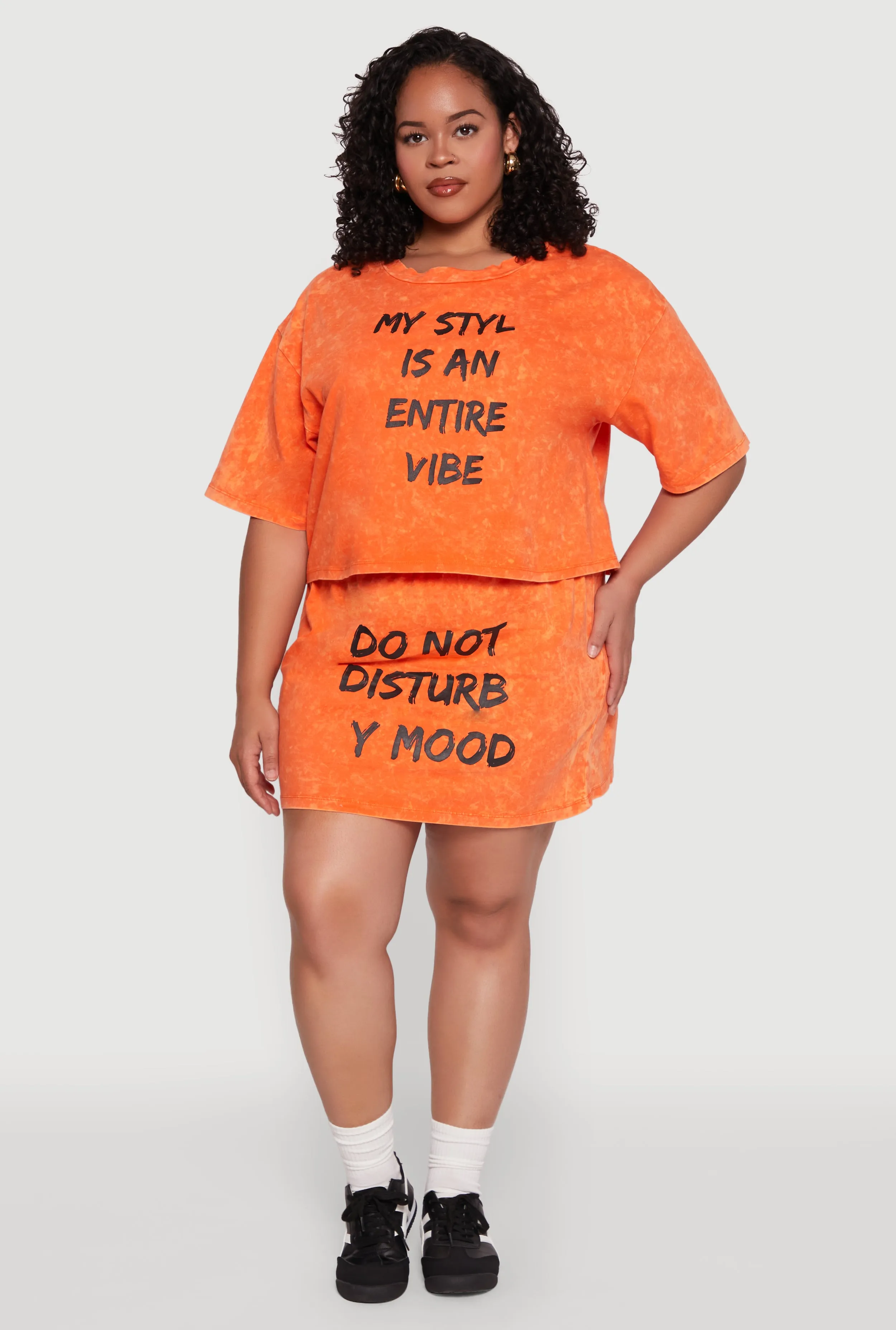 Plus Size Trendy Mineral Wash Entire Vibe Graphic Tee sold by Rainbow product image thumbnail 3