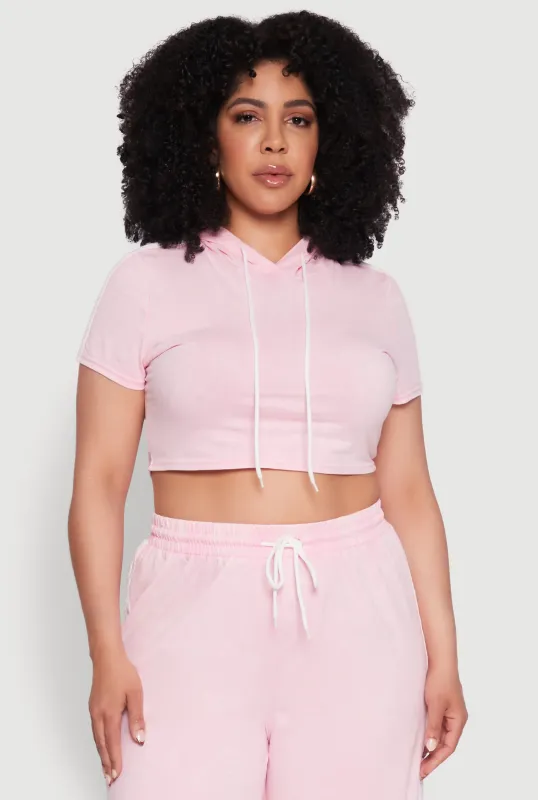 Plus Size Daisy Mineral Wash Cropped Hooded T Shirt with Varsity Stripe sold by Rainbow