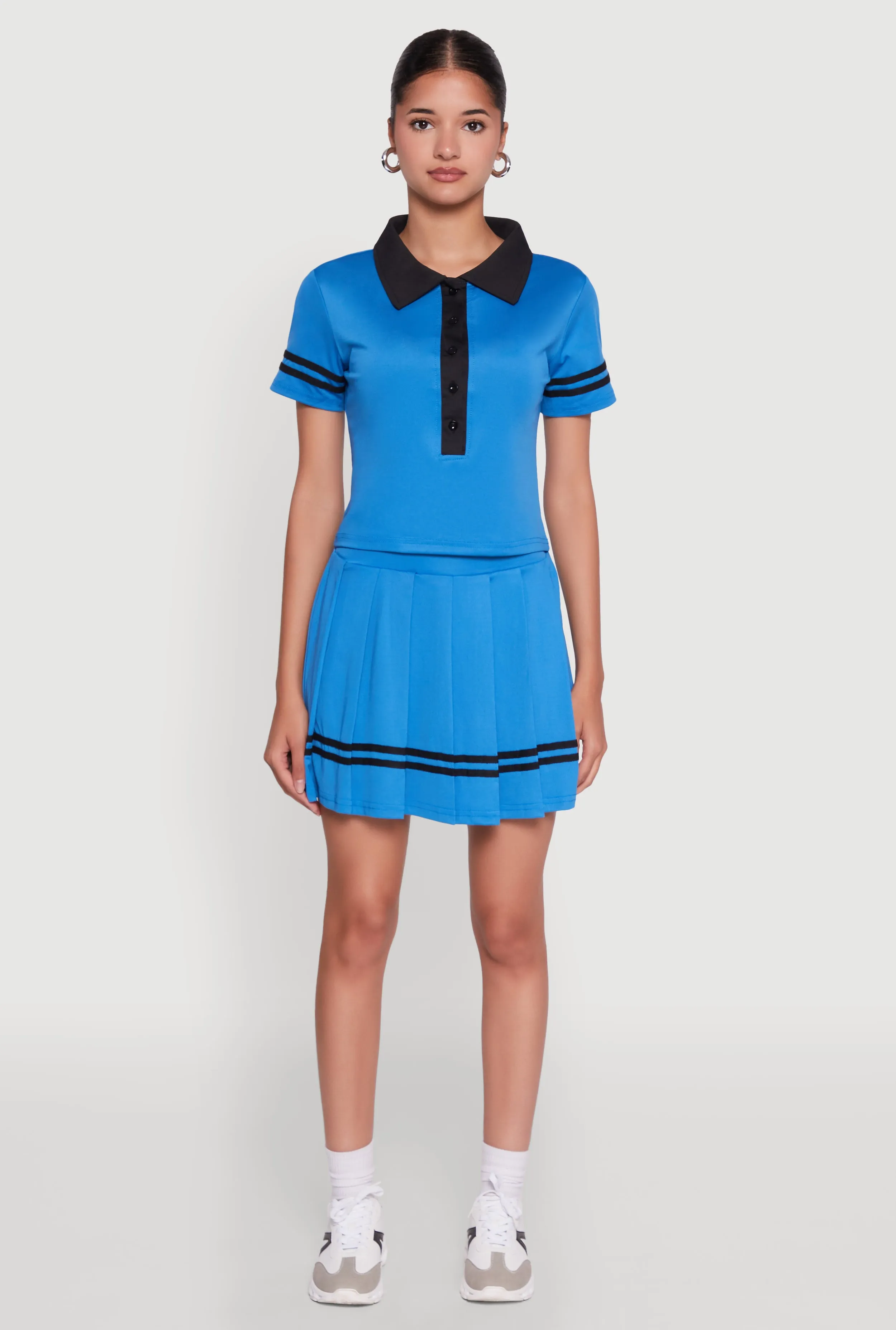 Contrast Trim and Varsity Stripe Cropped Shirt sold by Rainbow product image thumbnail 3