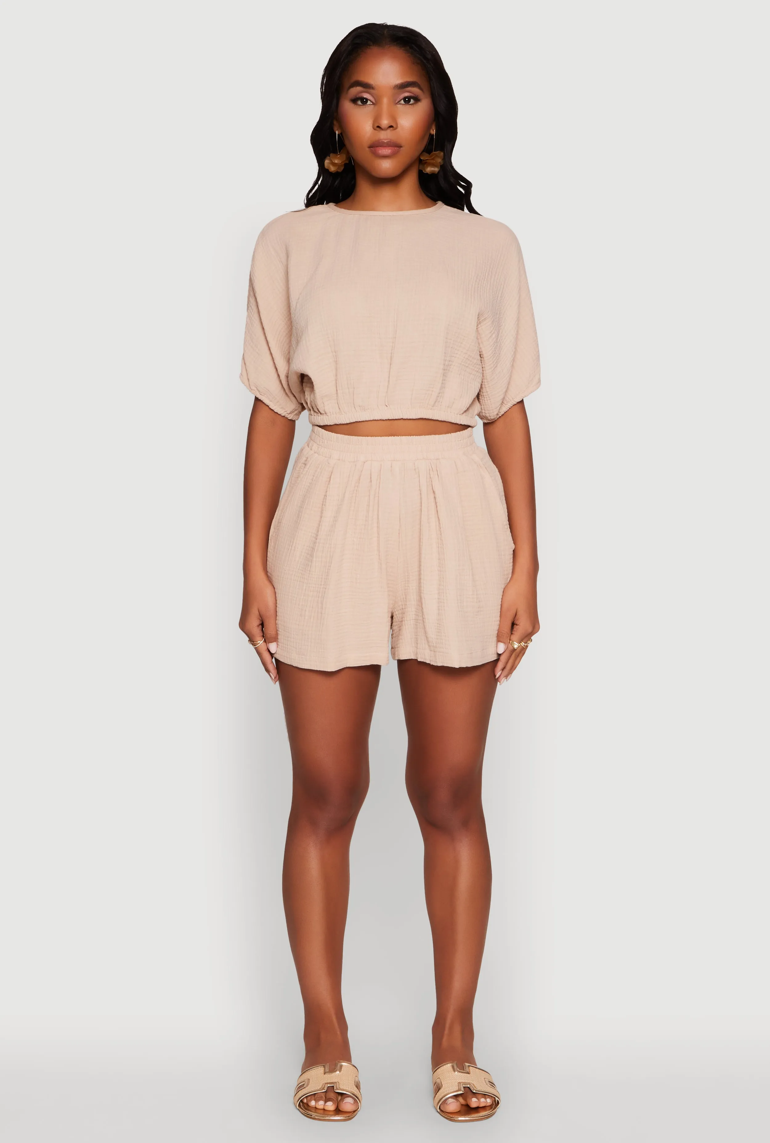 Chic Gauze Knit Crew Neck Cropped Blouse with Dolman Sleeves sold by Rainbow product image thumbnail 2