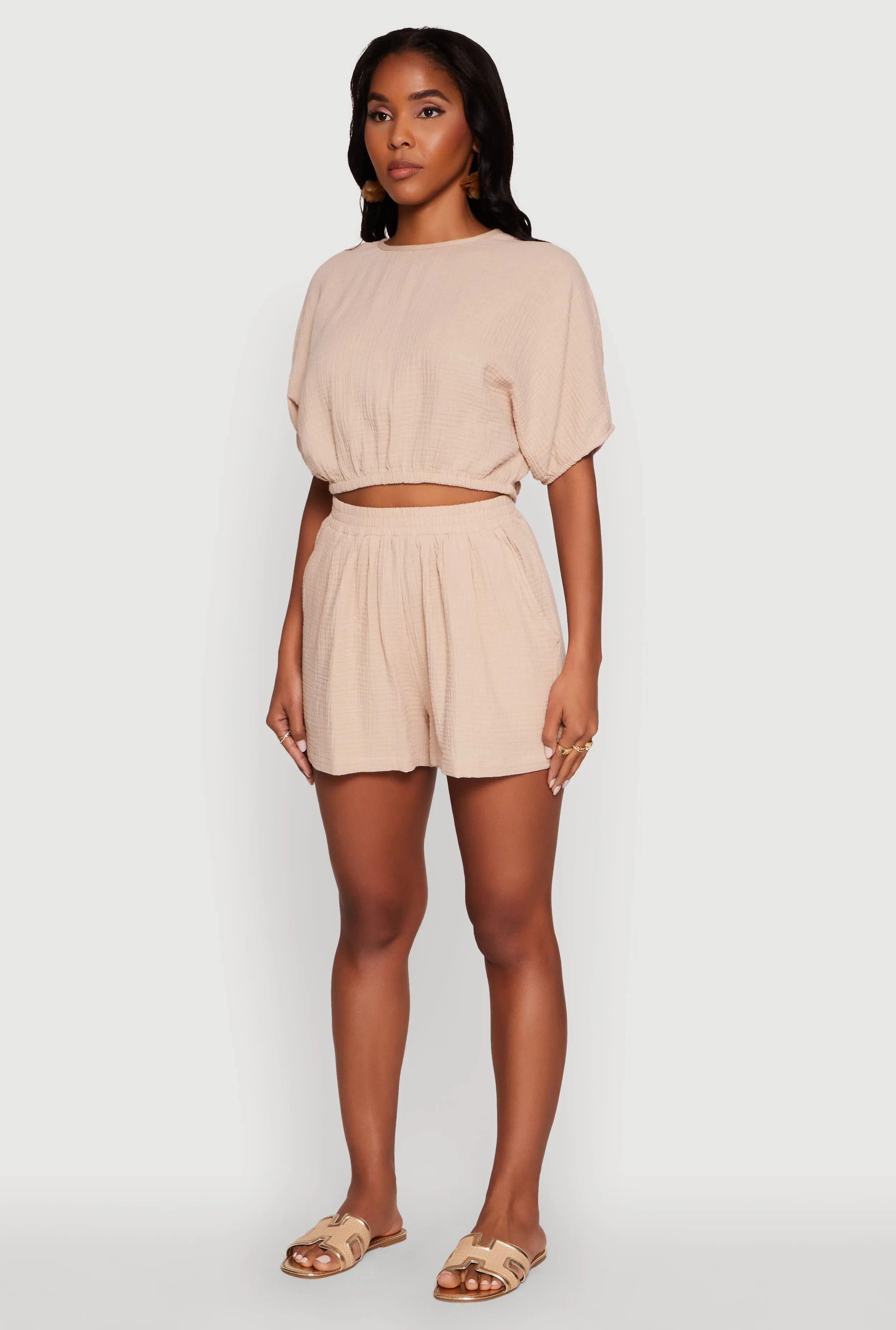 Chic Gauze Knit Crew Neck Cropped Blouse with Dolman Sleeves sold by Rainbow product image thumbnail 5