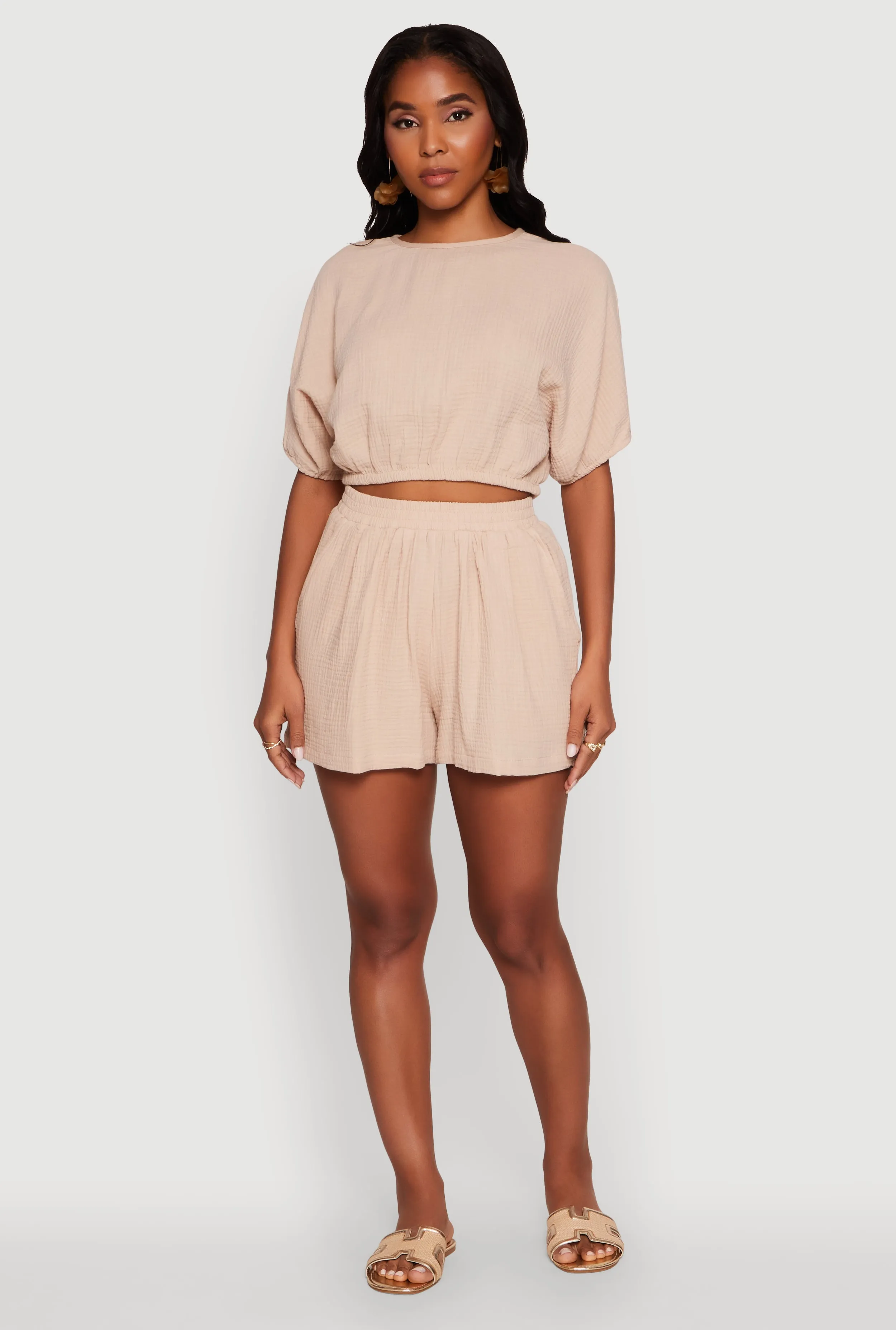 Chic Gauze Knit Crew Neck Cropped Blouse with Dolman Sleeves sold by Rainbow product image thumbnail 3