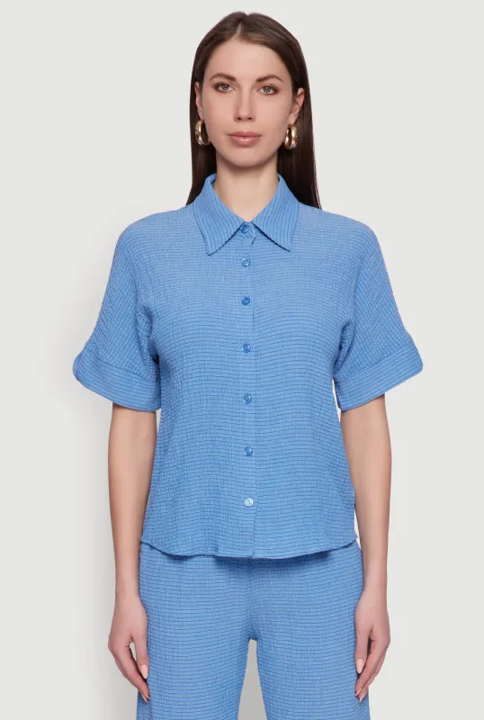 Seersucker Striped Button Front Shirt with Classic Fit sold by Rainbow