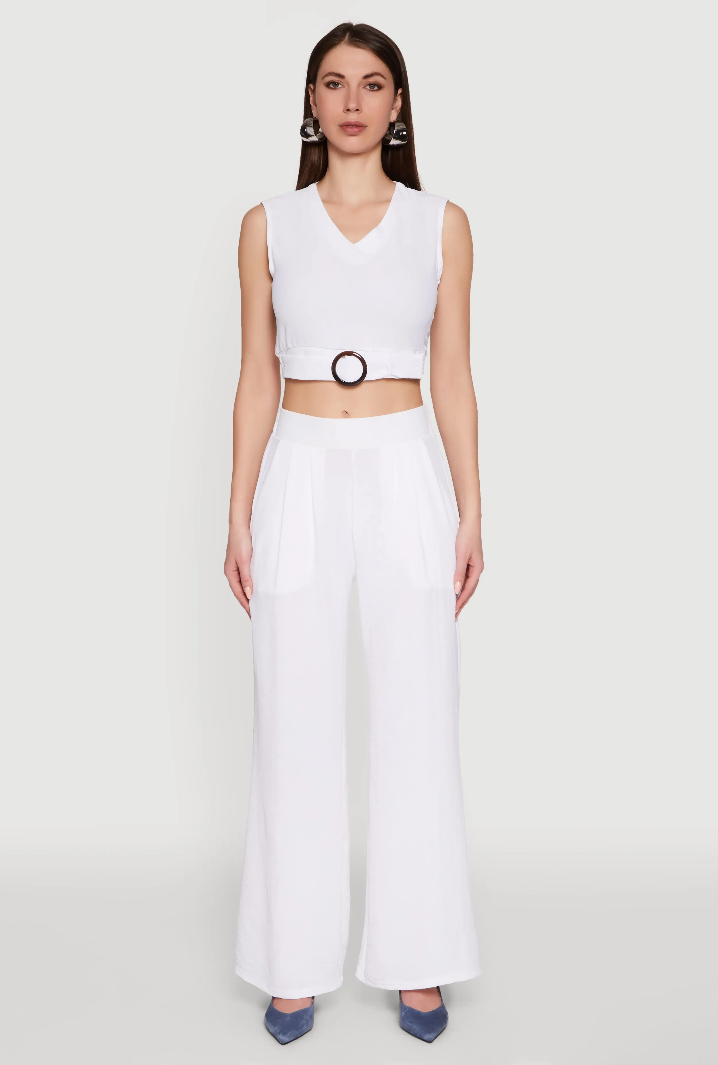 Chic Crepe Knit V Neck Sleeveless Crop Top with Belted Front sold by Rainbow product image thumbnail 2