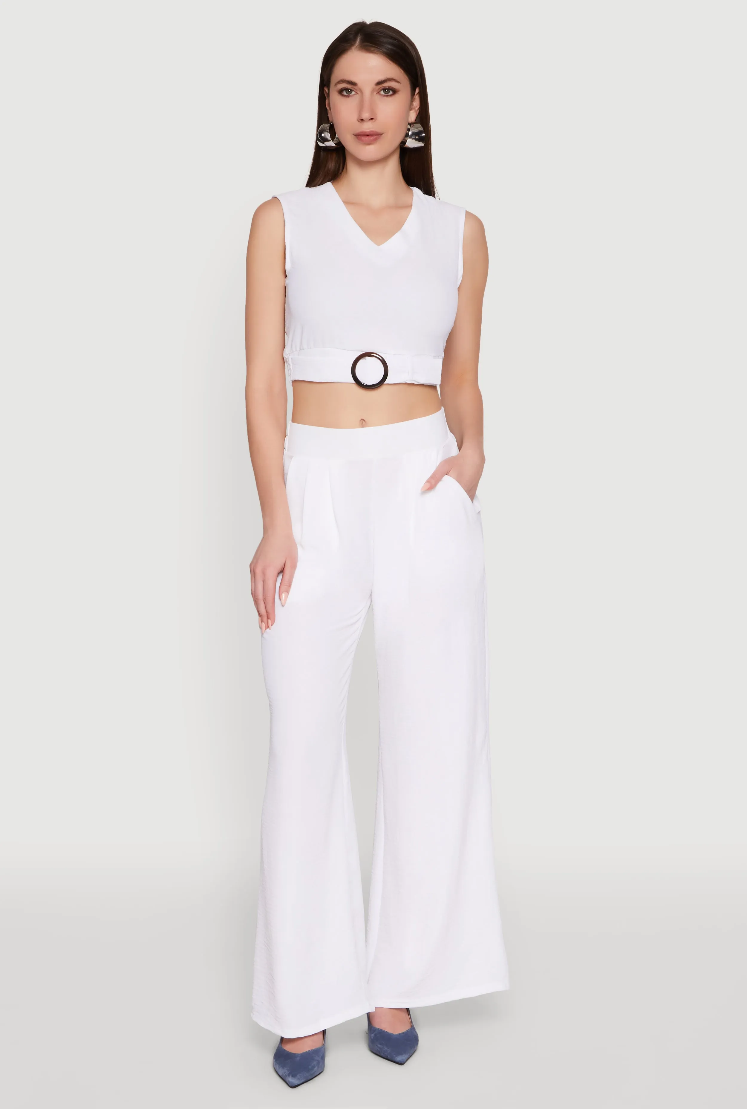 Chic Crepe Knit V Neck Sleeveless Crop Top with Belted Front sold by Rainbow product image thumbnail 3