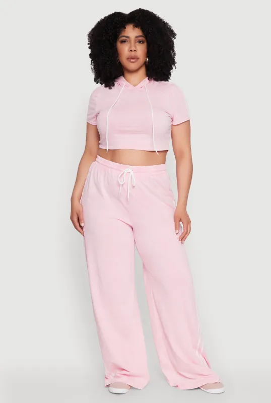 Plus Size Daisy High Waisted Wide Leg Casual Pants with Varsity Stripe sold by Rainbow